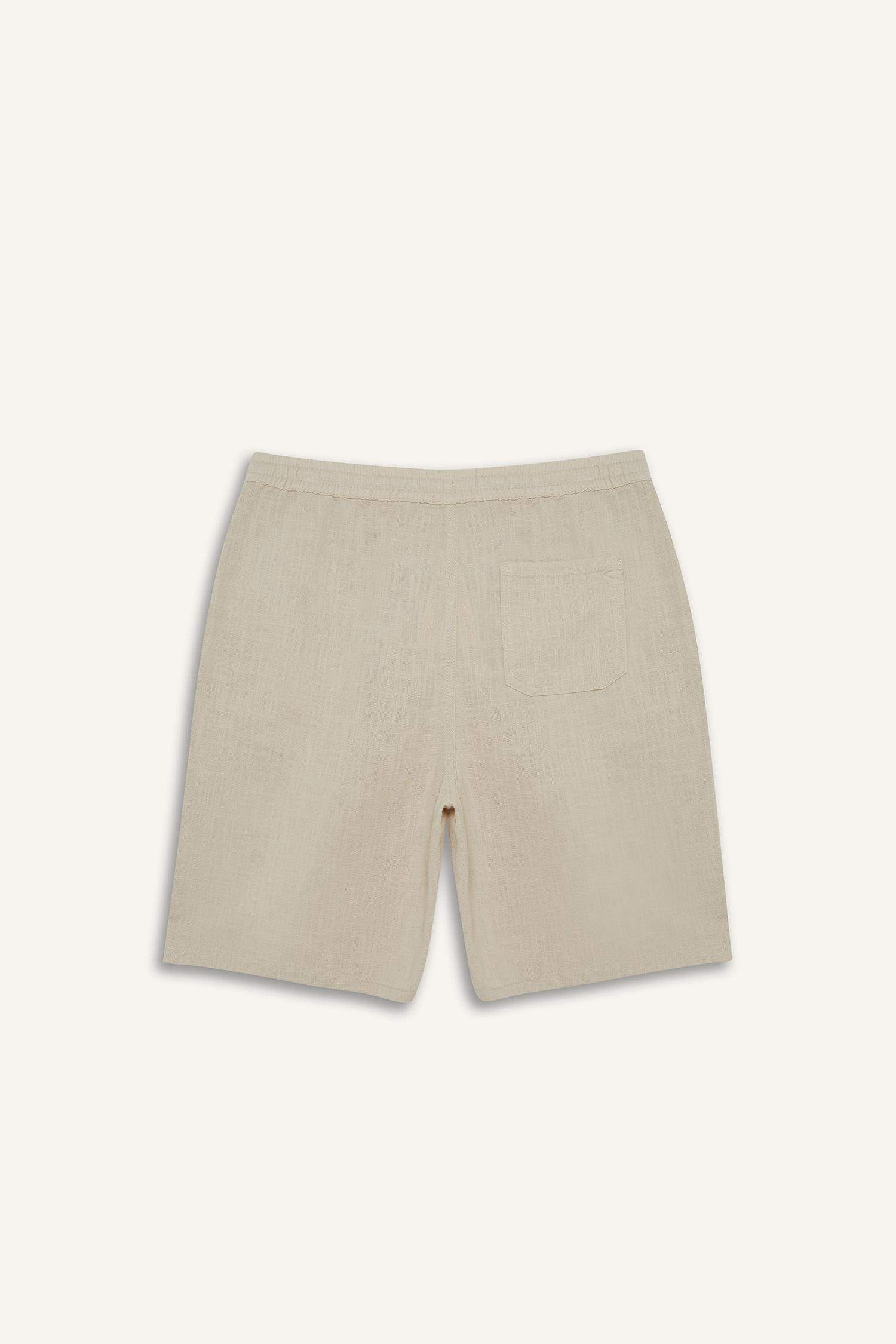 %100 Pamuk Relax Fit Cepli Keten Görünümlü Bermuda Şort