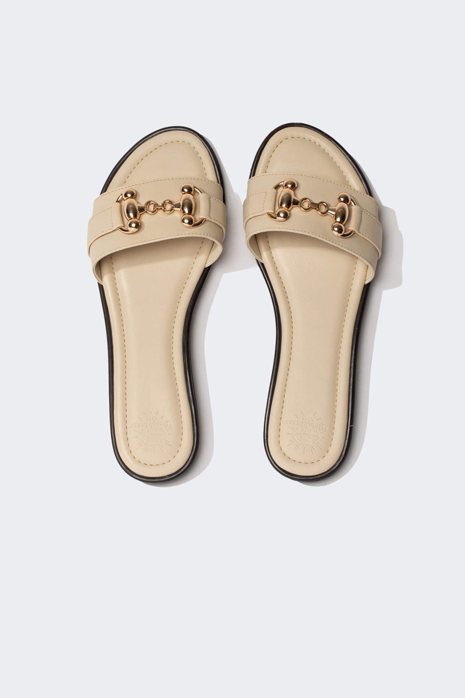 صندالة نسائية جلد صناعي بكعب مسطح بشريط مفرد