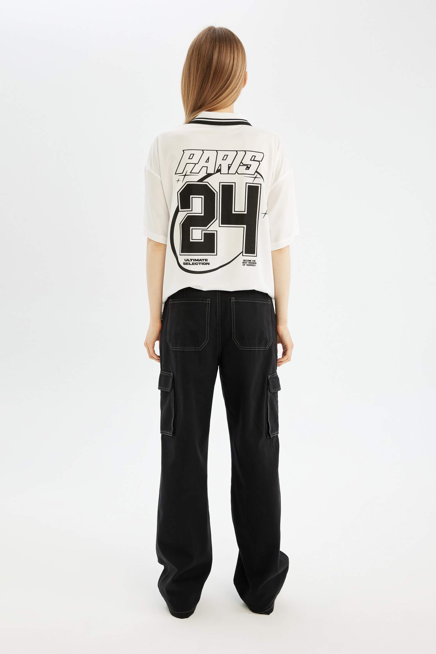 Straight Fit High Waist Gabardine Cargo Pants