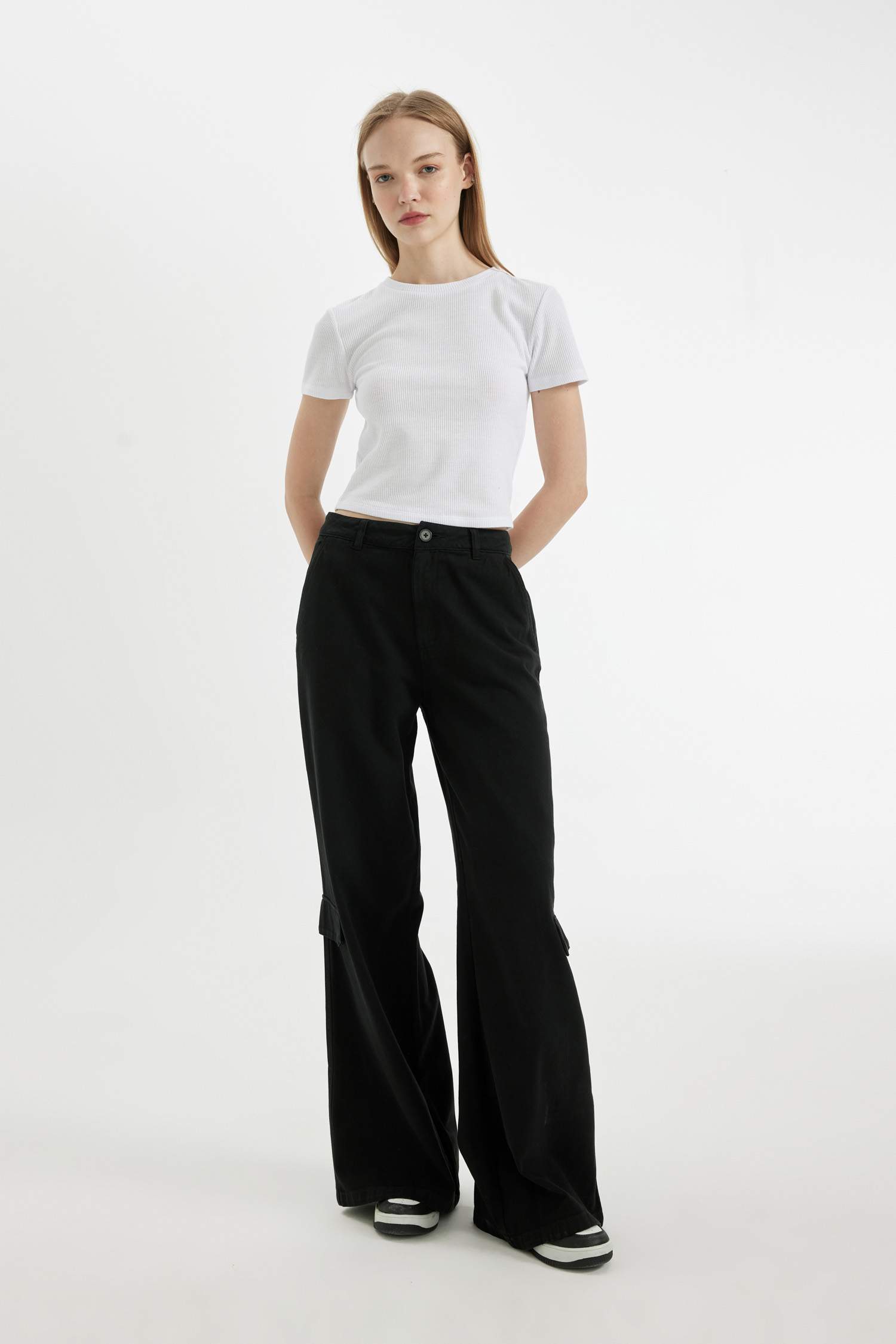 Wide Leg Gabardine Trousers