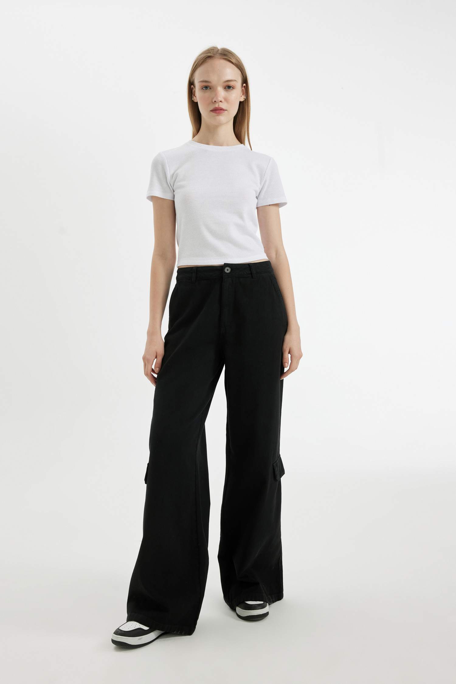 Wide Leg Gabardine Trousers