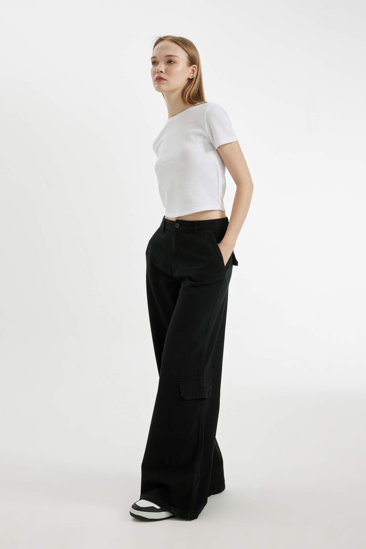 Wide Leg Gabardine Trousers