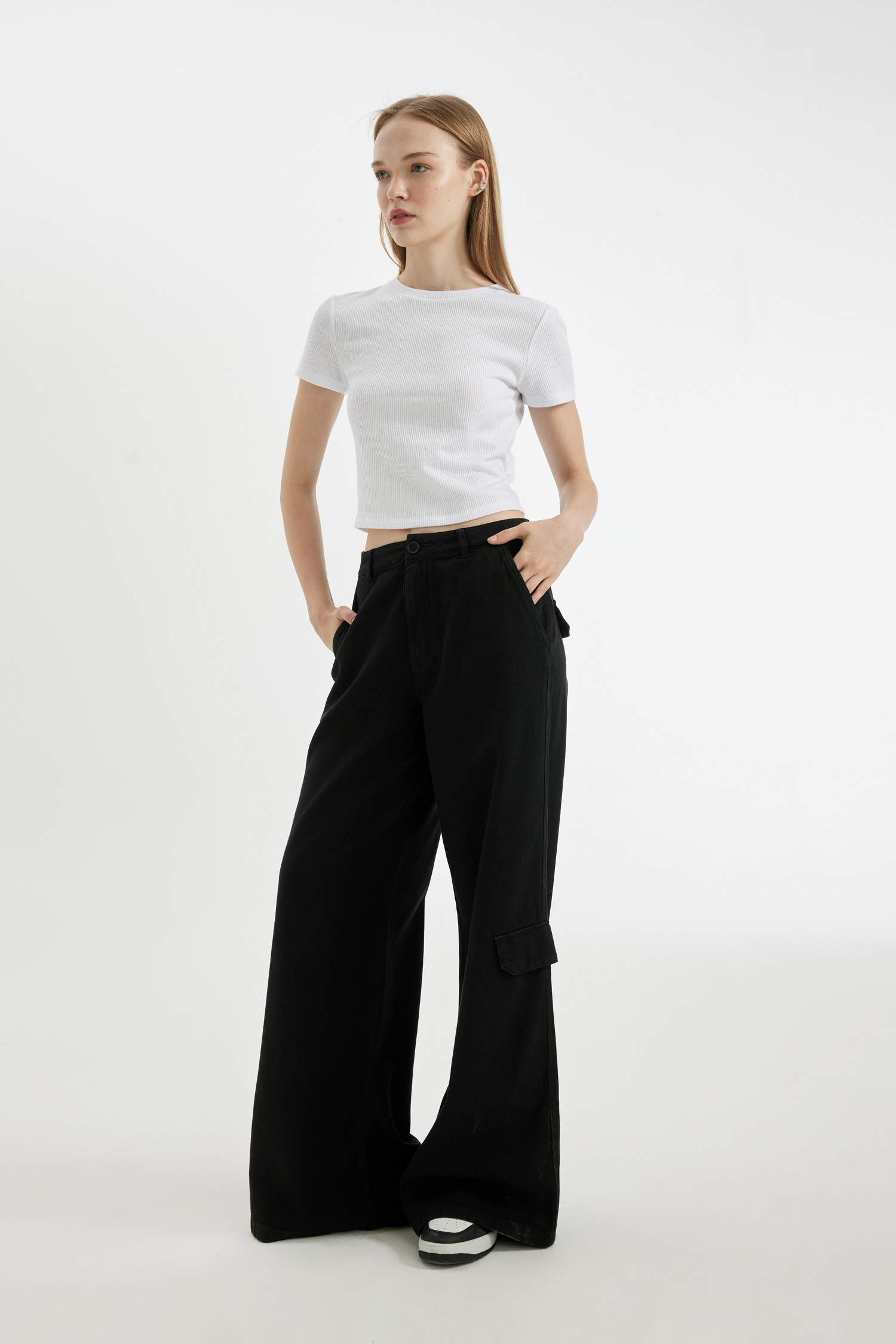Wide Leg Gabardine Trousers