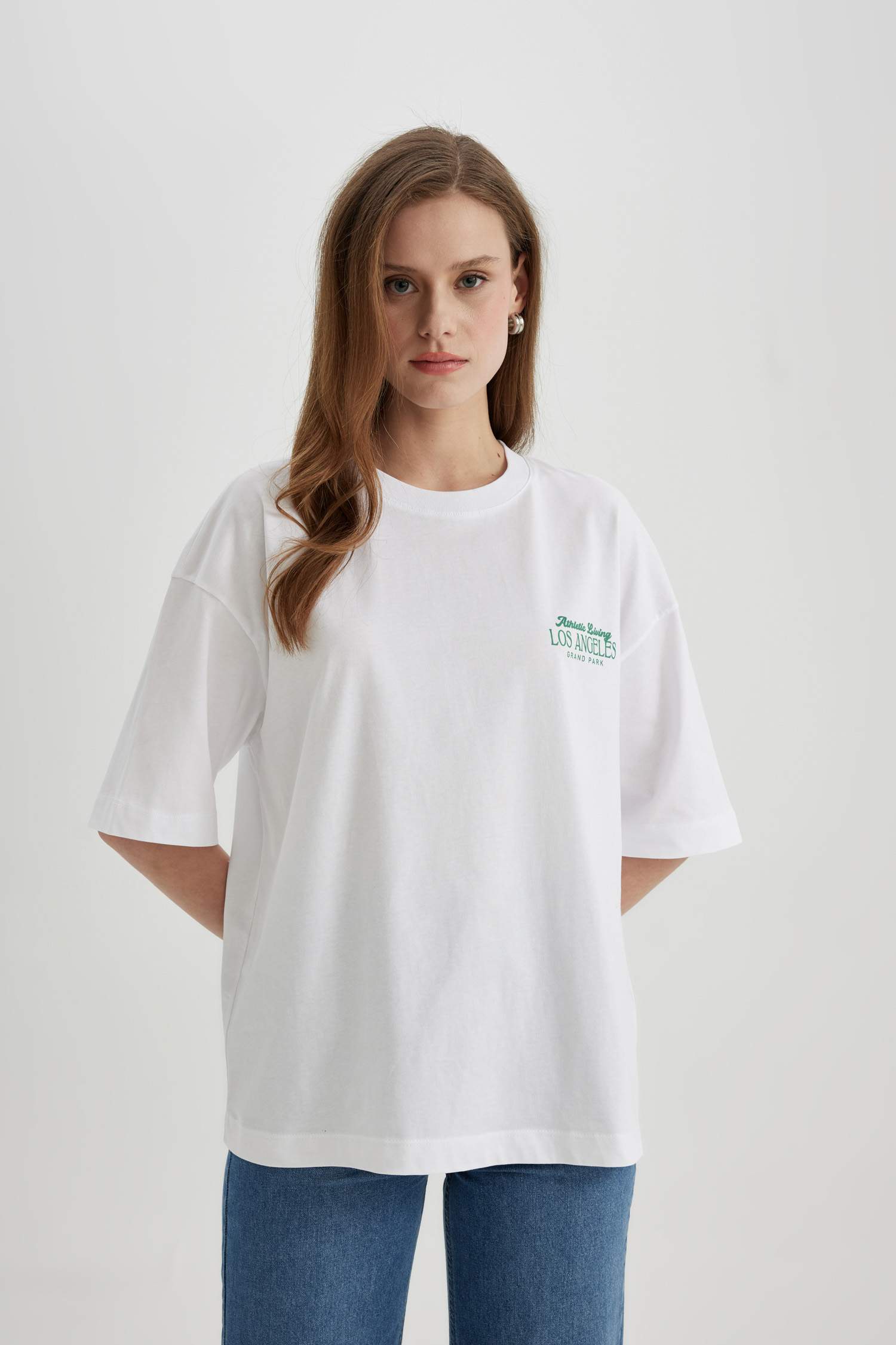 Oversize Fit Crew Neck Slogan Short Sleeve T-Shirt