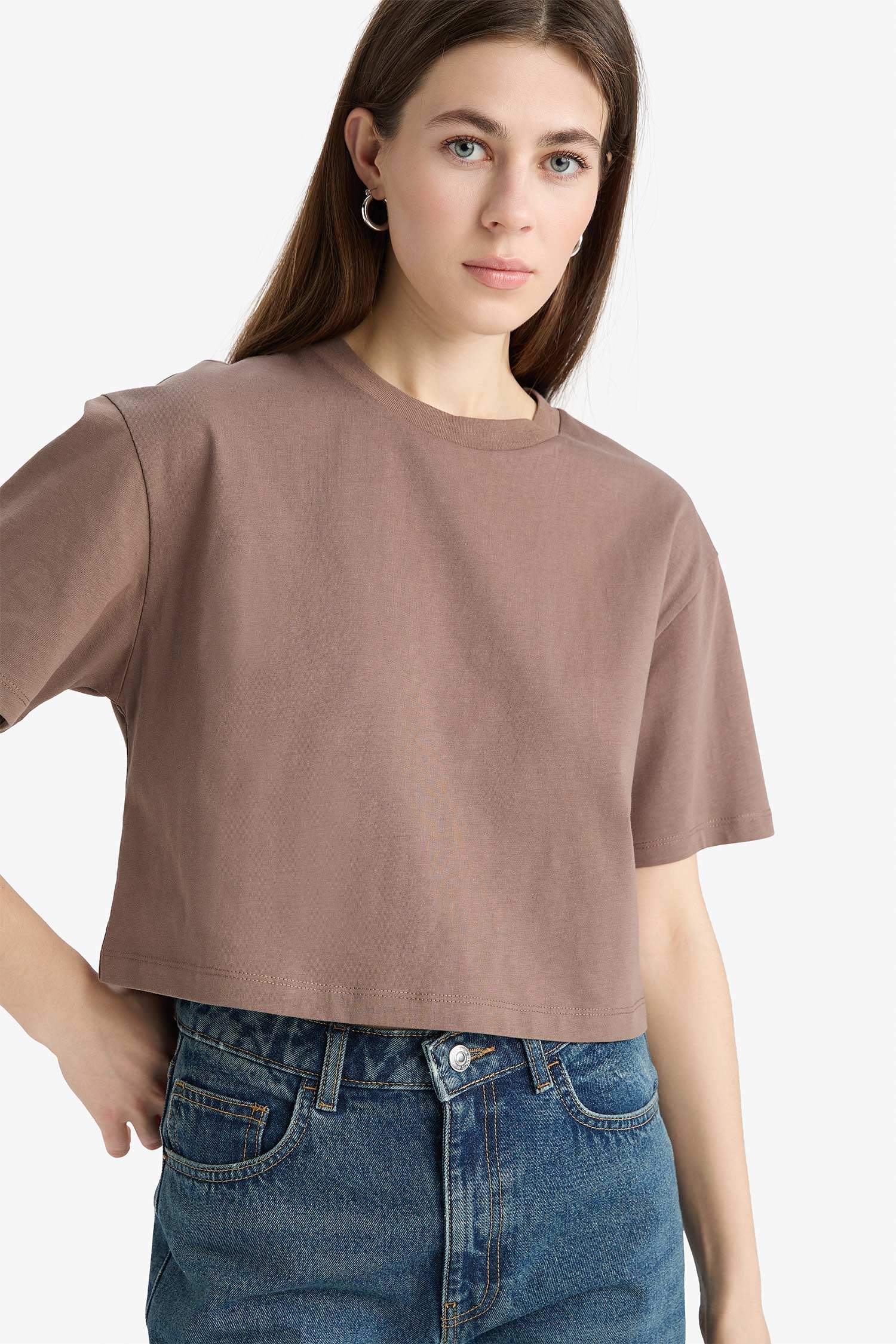 Boxy Fit Crew Neck Basic Cotton Short Sleeve T-Shirt