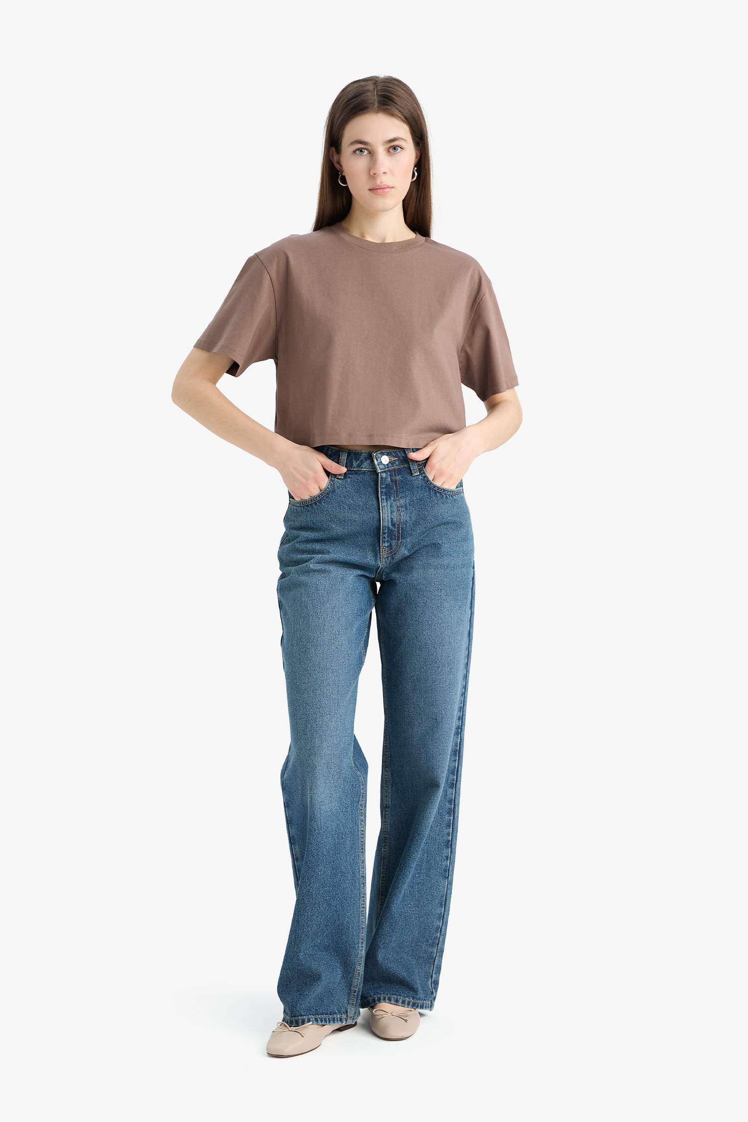 Boxy Fit Crew Neck Basic Cotton Short Sleeve T-Shirt