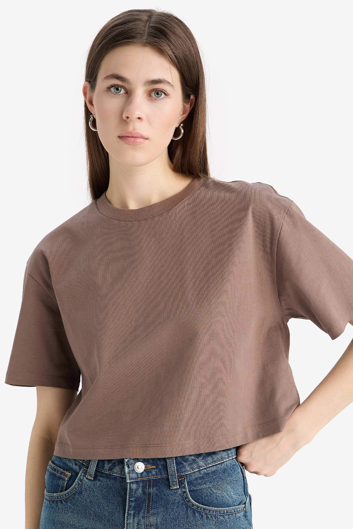 Boxy Fit Crew Neck Basic Cotton Short Sleeve T-Shirt