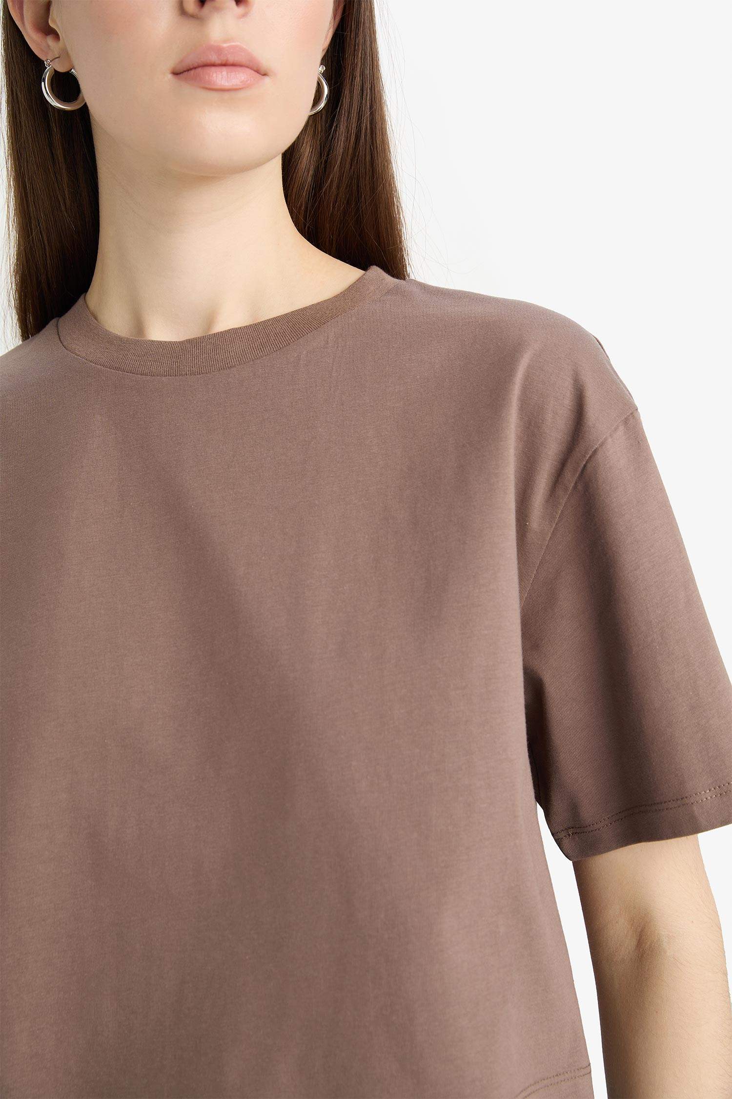 Boxy Fit Crew Neck Basic Cotton Short Sleeve T-Shirt