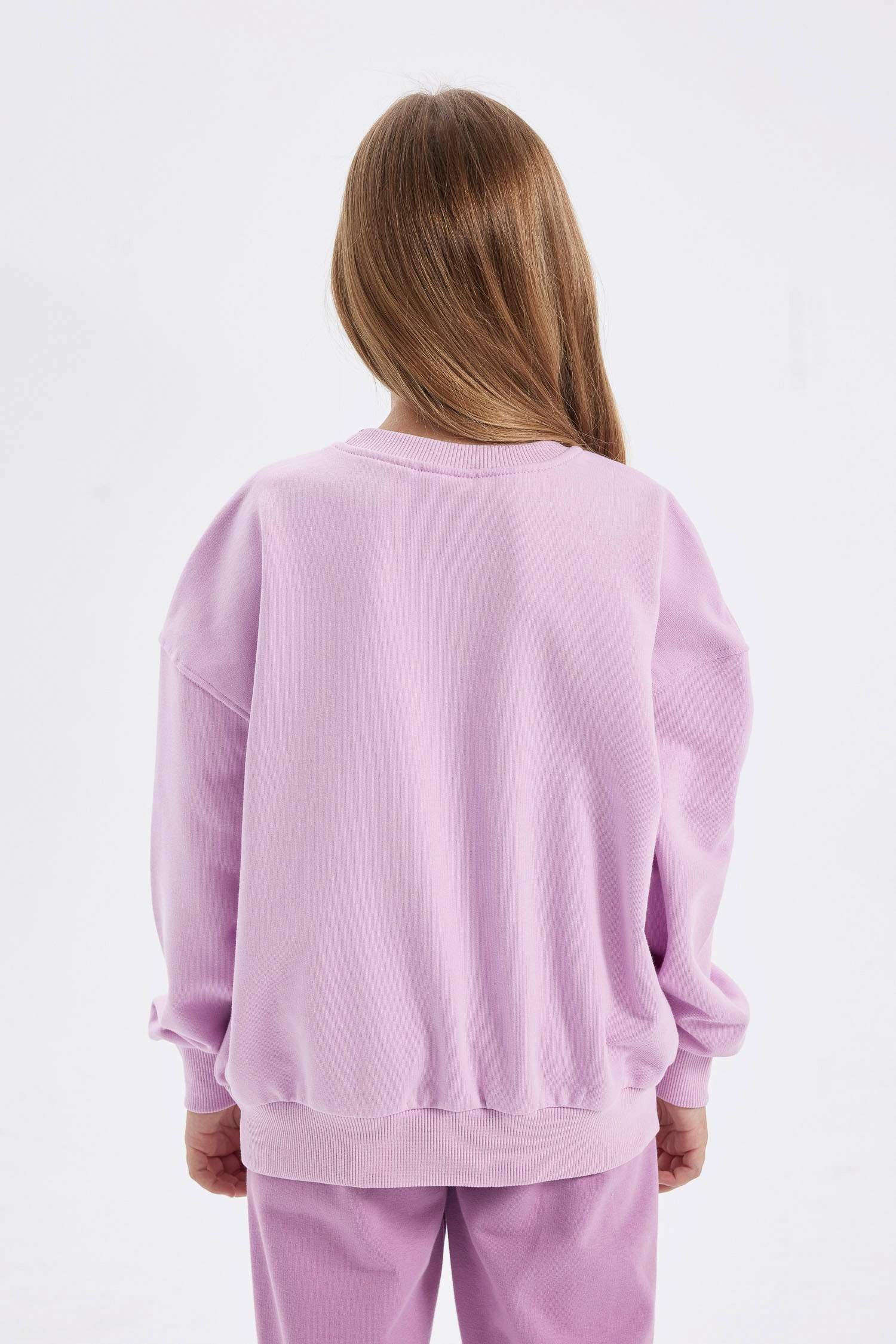 Kız Çocuk Relax Fit Bisiklet Yaka Baskılı Okul Sweatshirt