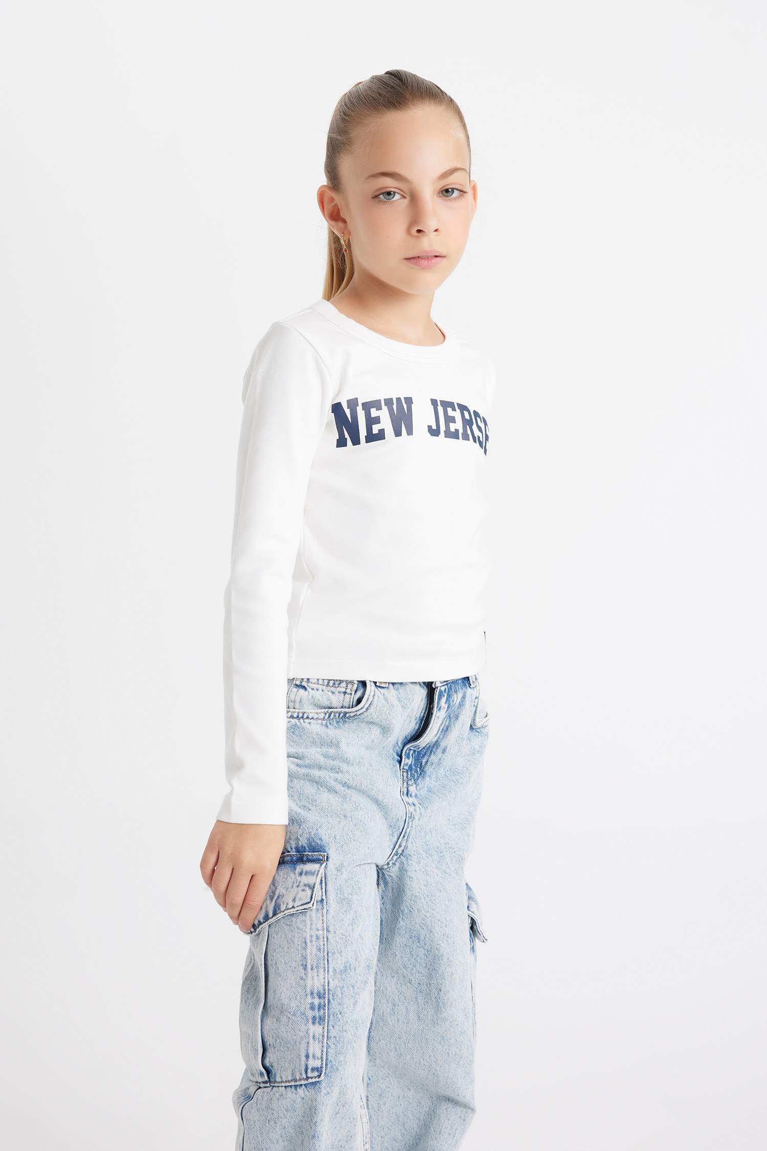Girl Crew Neck Printed Corduroy School T-Shirt