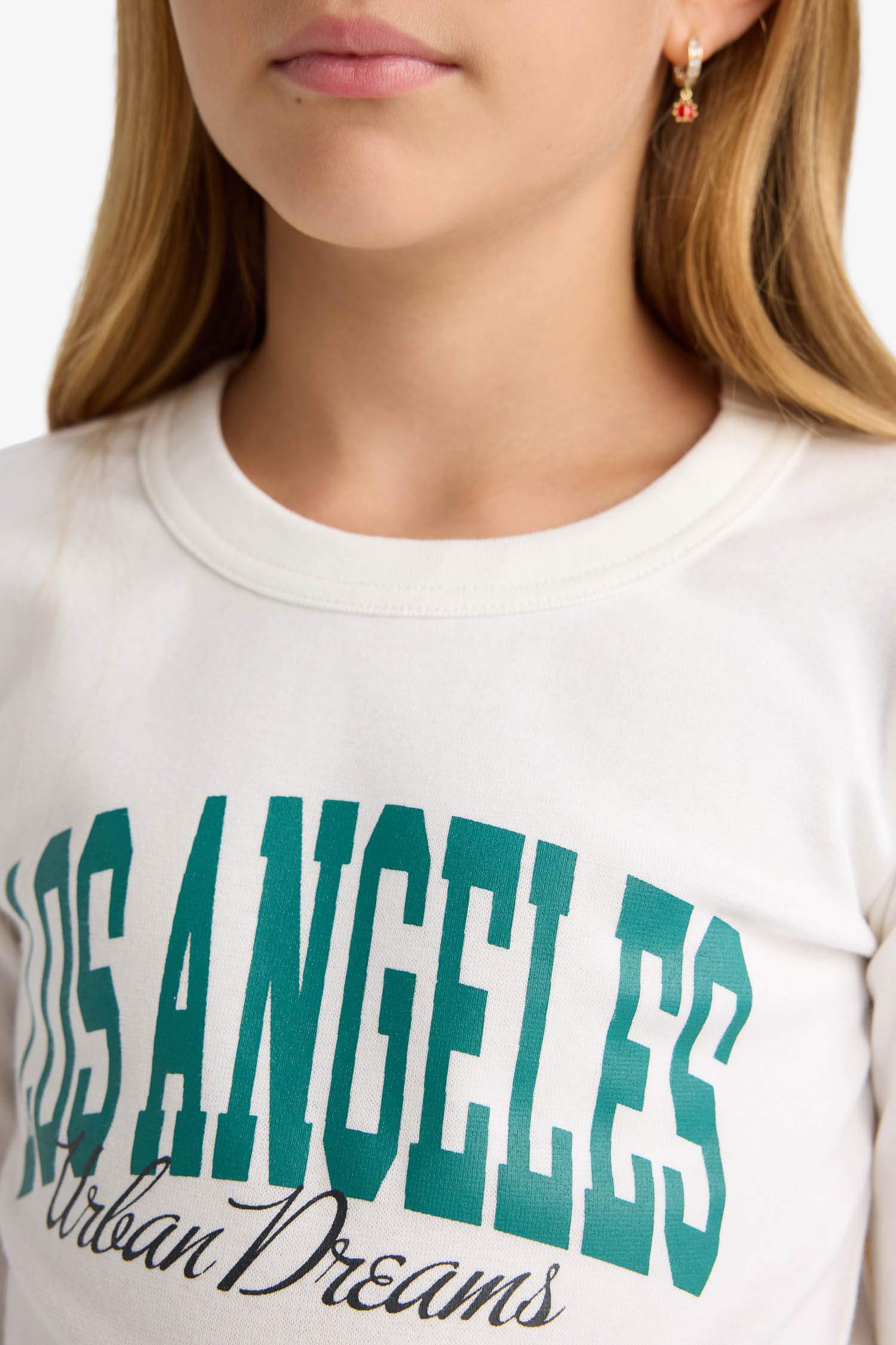 Girl Slim Fit Slogan Printed Ribbed Long Sleeve T-Shirt