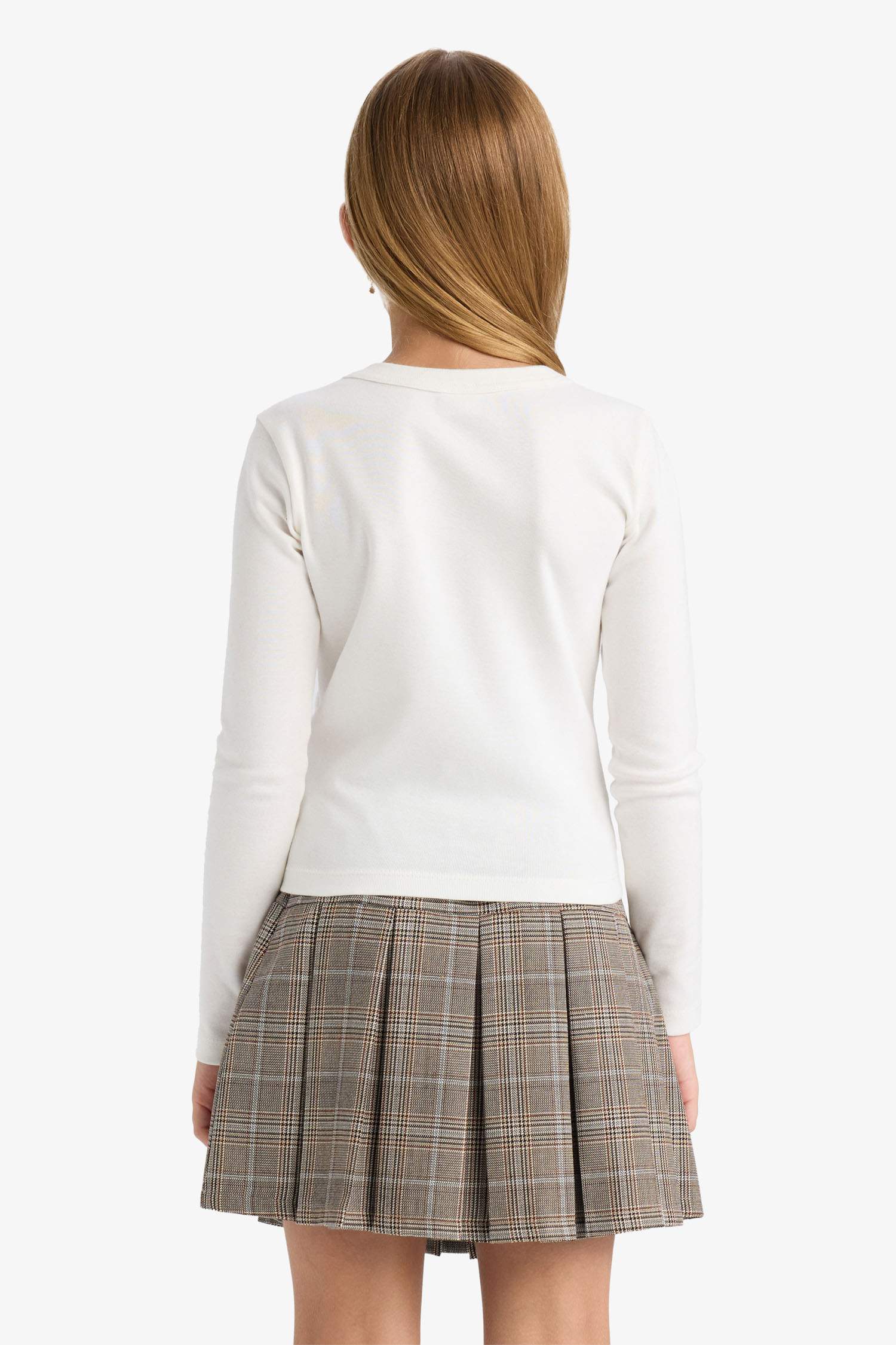 Girl Slim Fit Slogan Printed Ribbed Long Sleeve T-Shirt