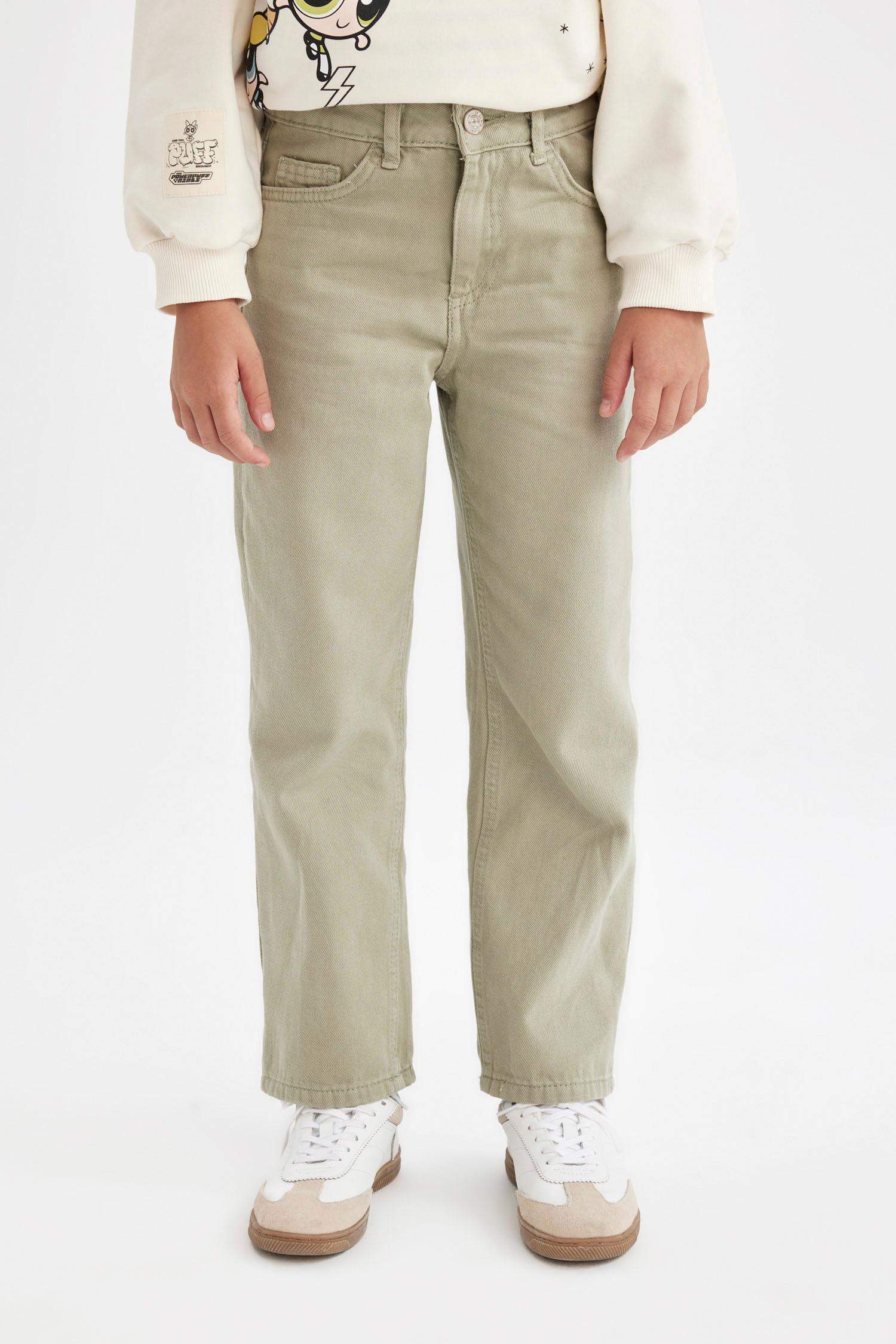 Kız Çocuk Straight Fit Düz Geniş Bol Paça Cepli Pamuklu Pantolon