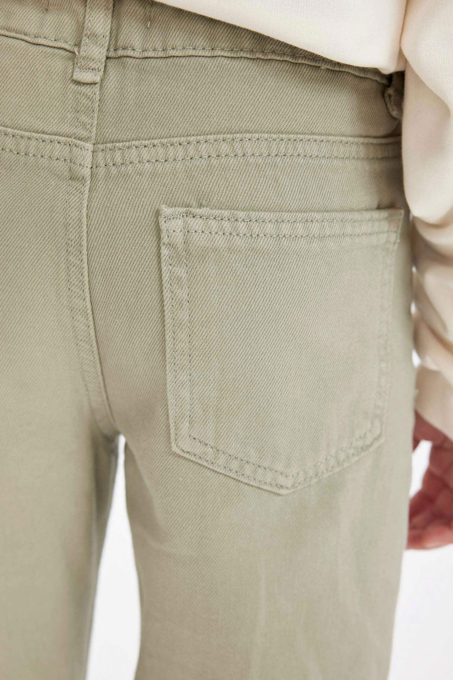 Kız Çocuk Straight Fit Düz Geniş Bol Paça Cepli Pamuklu Pantolon