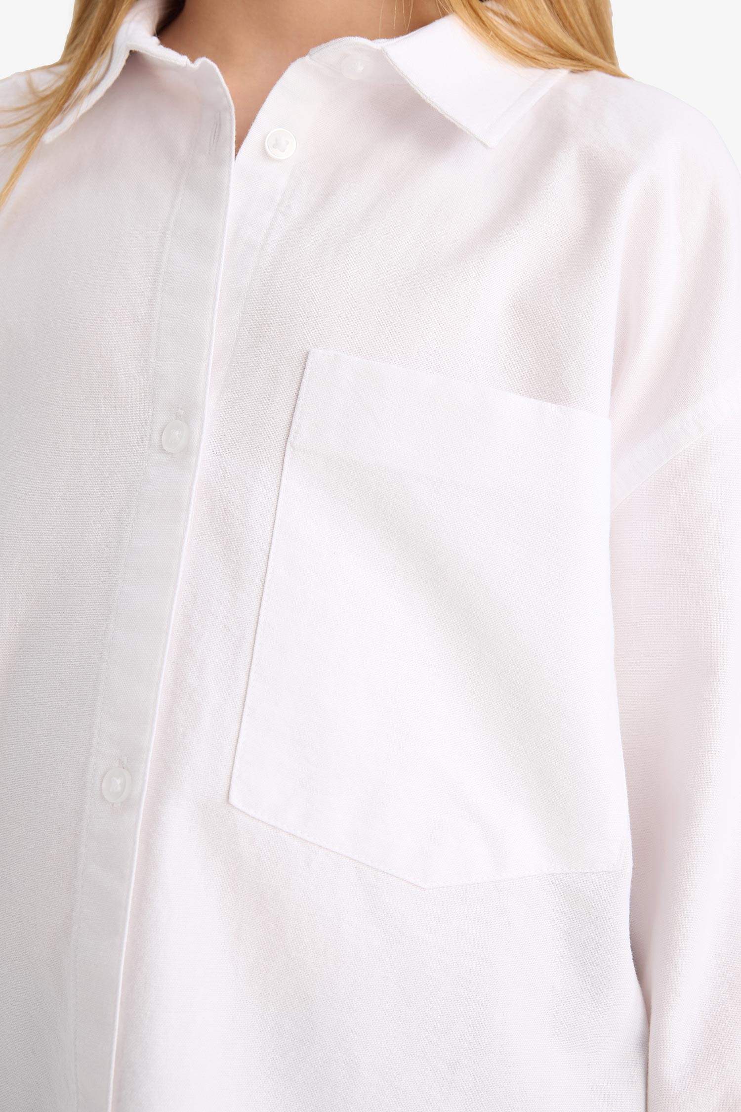 Girl Oversize Fit Poplin Long Sleeve White School Shirt