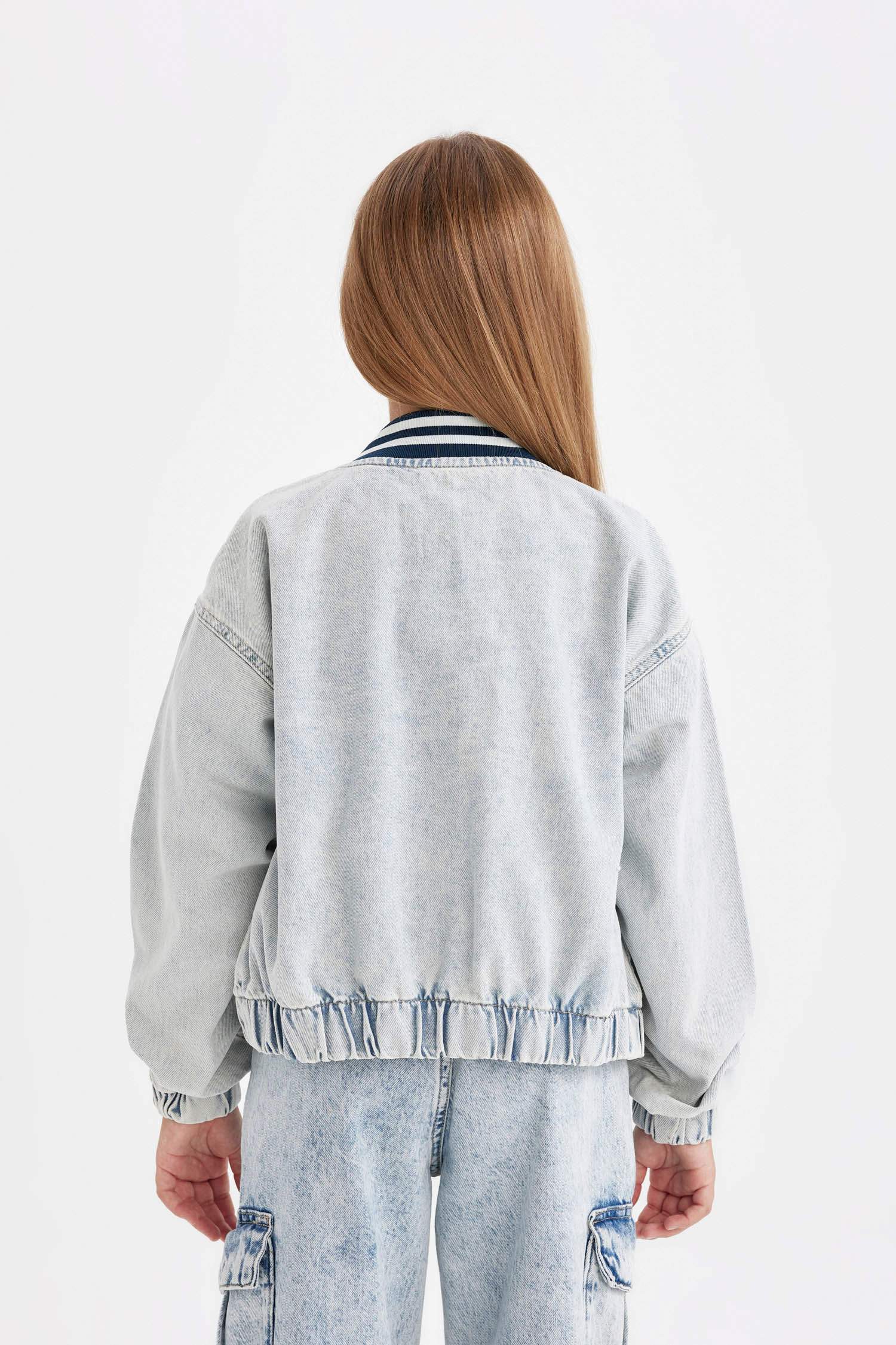 Kız Çocuk Çıtçıtlı Cepli Mevsimlik Jean Bomber Ceket