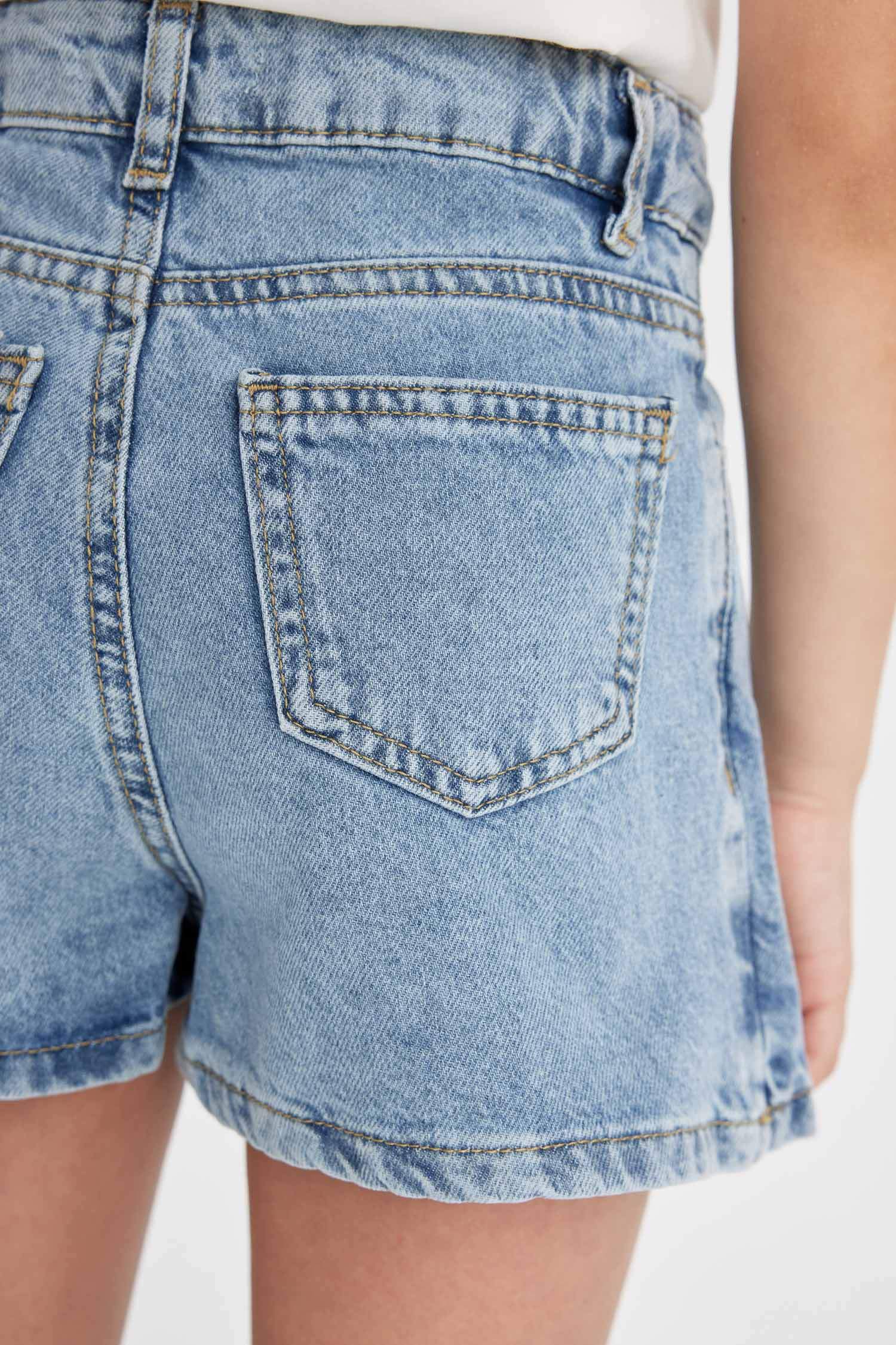 Kız Çocuk Okul Cepli Asimetrik Jean Şort Etek