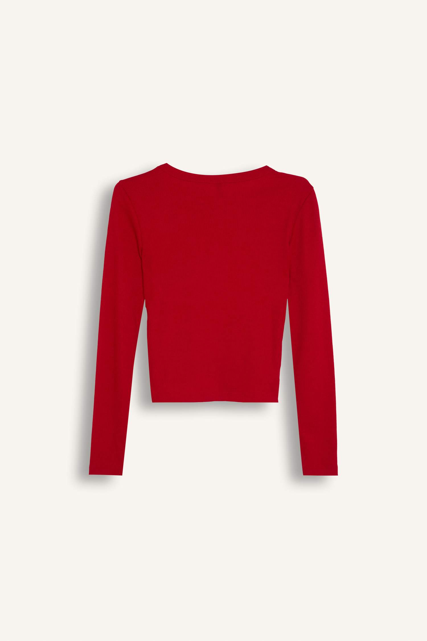 Slim Fit Dar Kesim Bisiklet Yaka Fitilli Kaşkorse Basic Düz Uzun Kollu Tişört