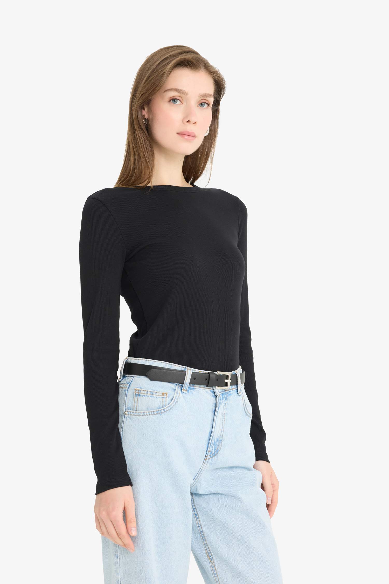 Slim Fit Crew Neck Basic Ribbed T-Shirt