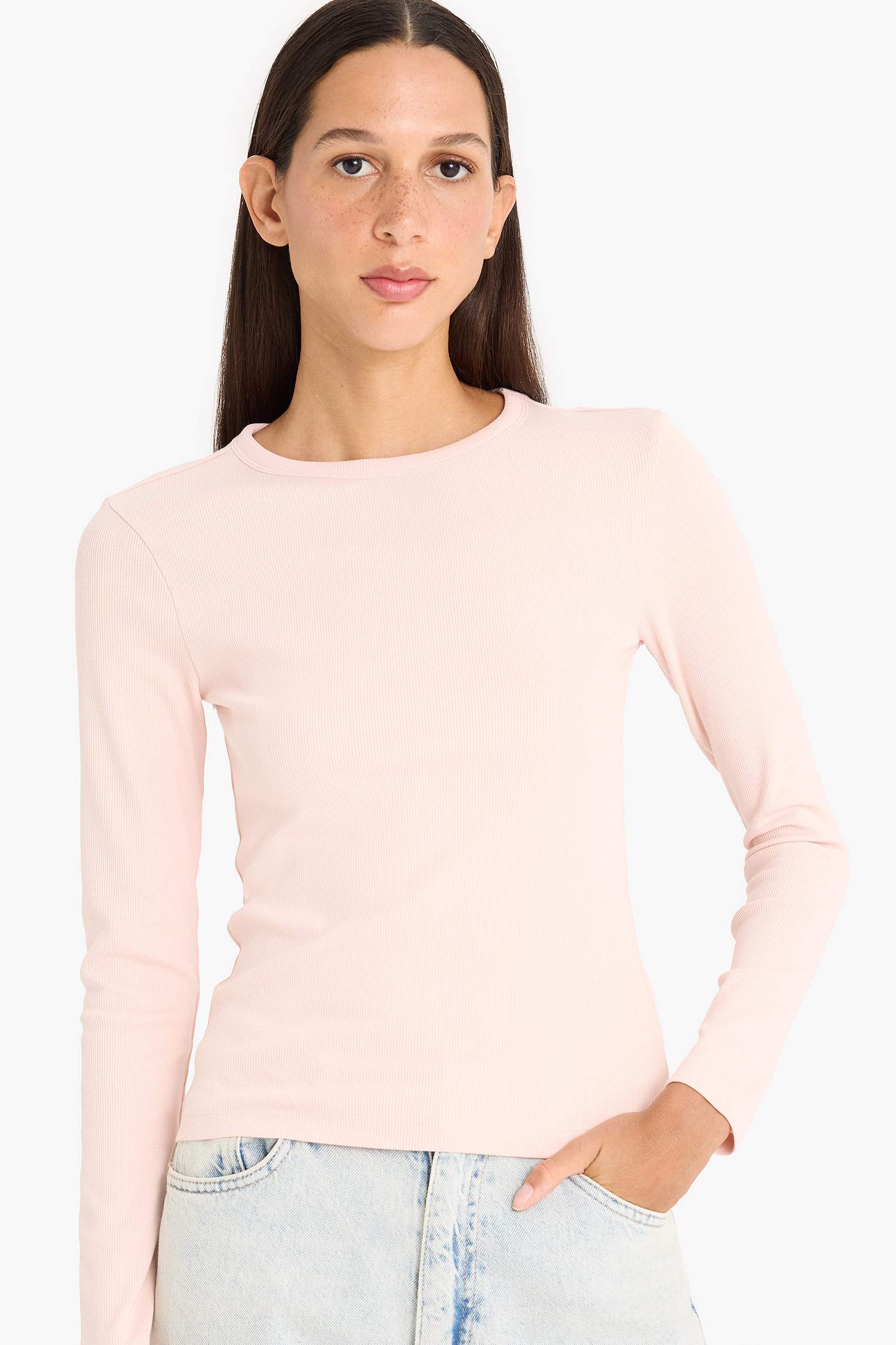 Slim Fit Crew Neck Basic Ribbed Camisole T-Shirt