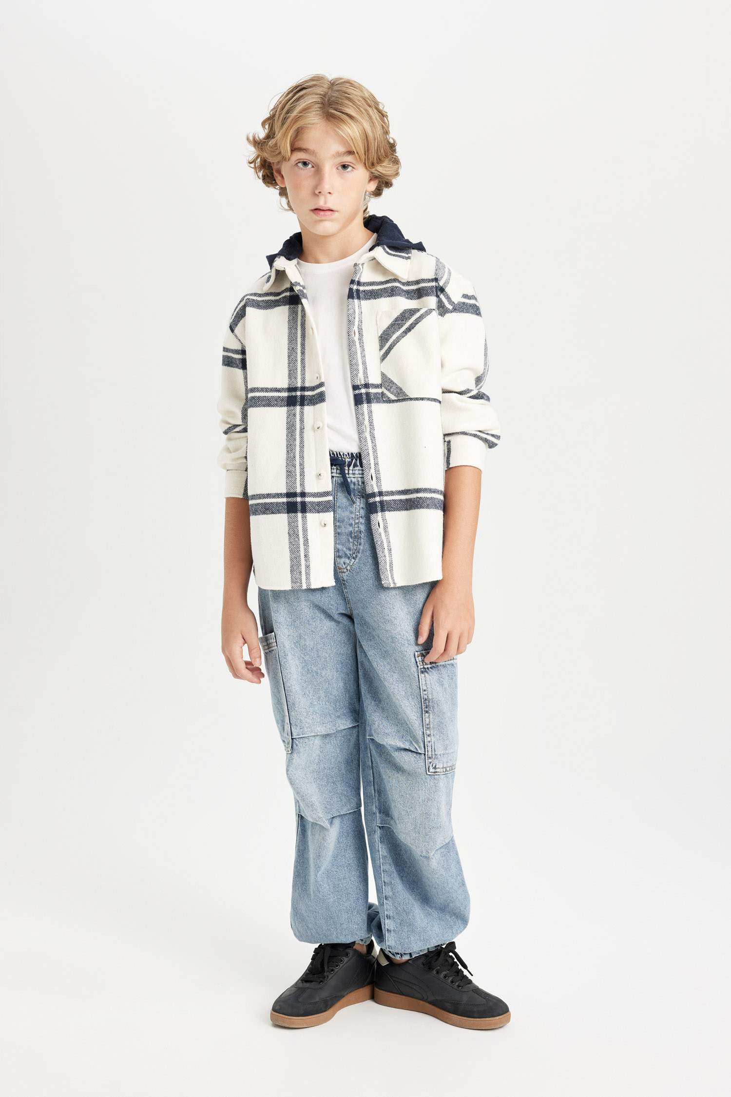 Boy Oversize Fit Hooded Flannel Shirt