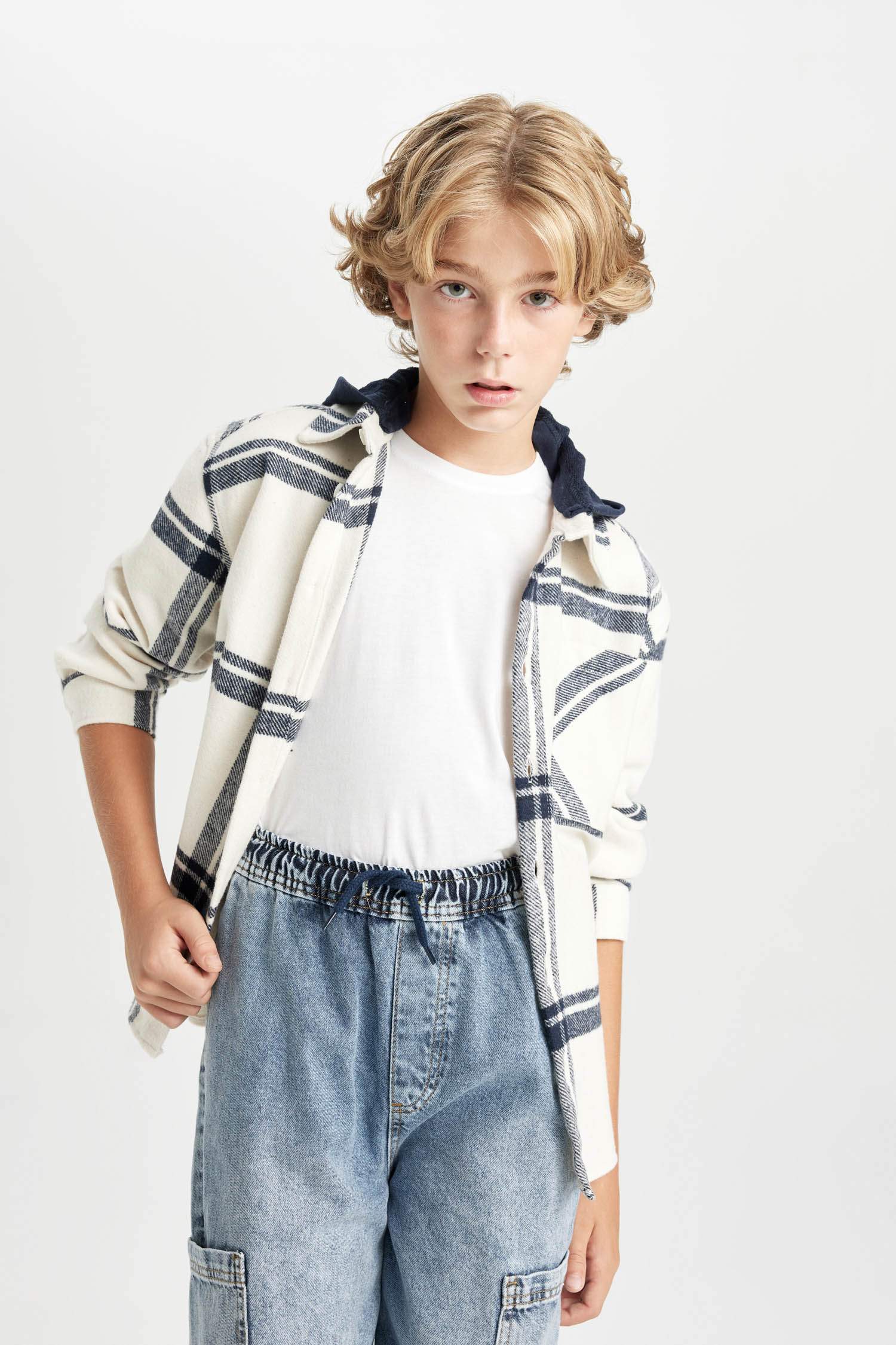 Boy Oversize Fit Hooded Flannel Shirt