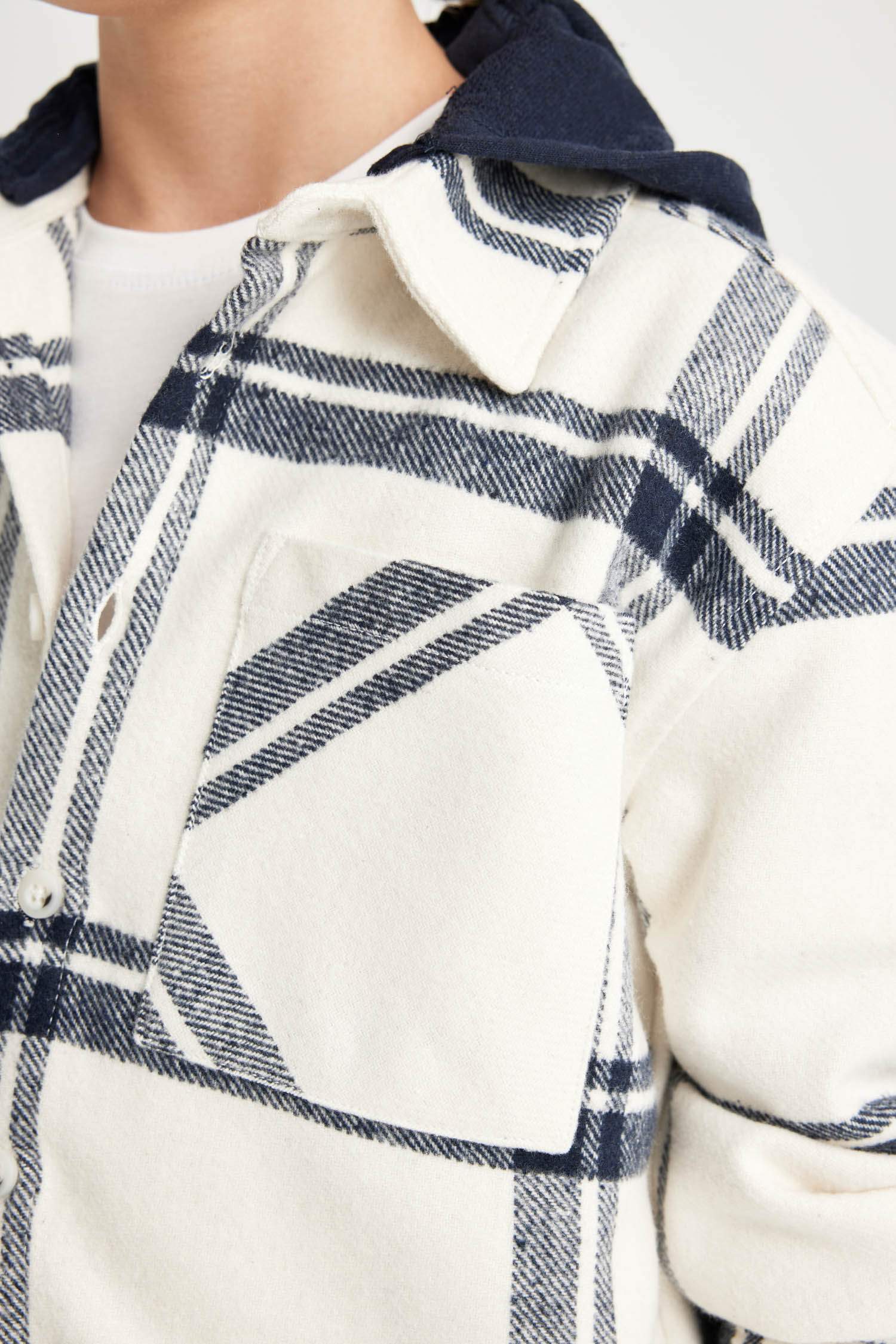 Boy Oversize Fit Hooded Flannel Shirt