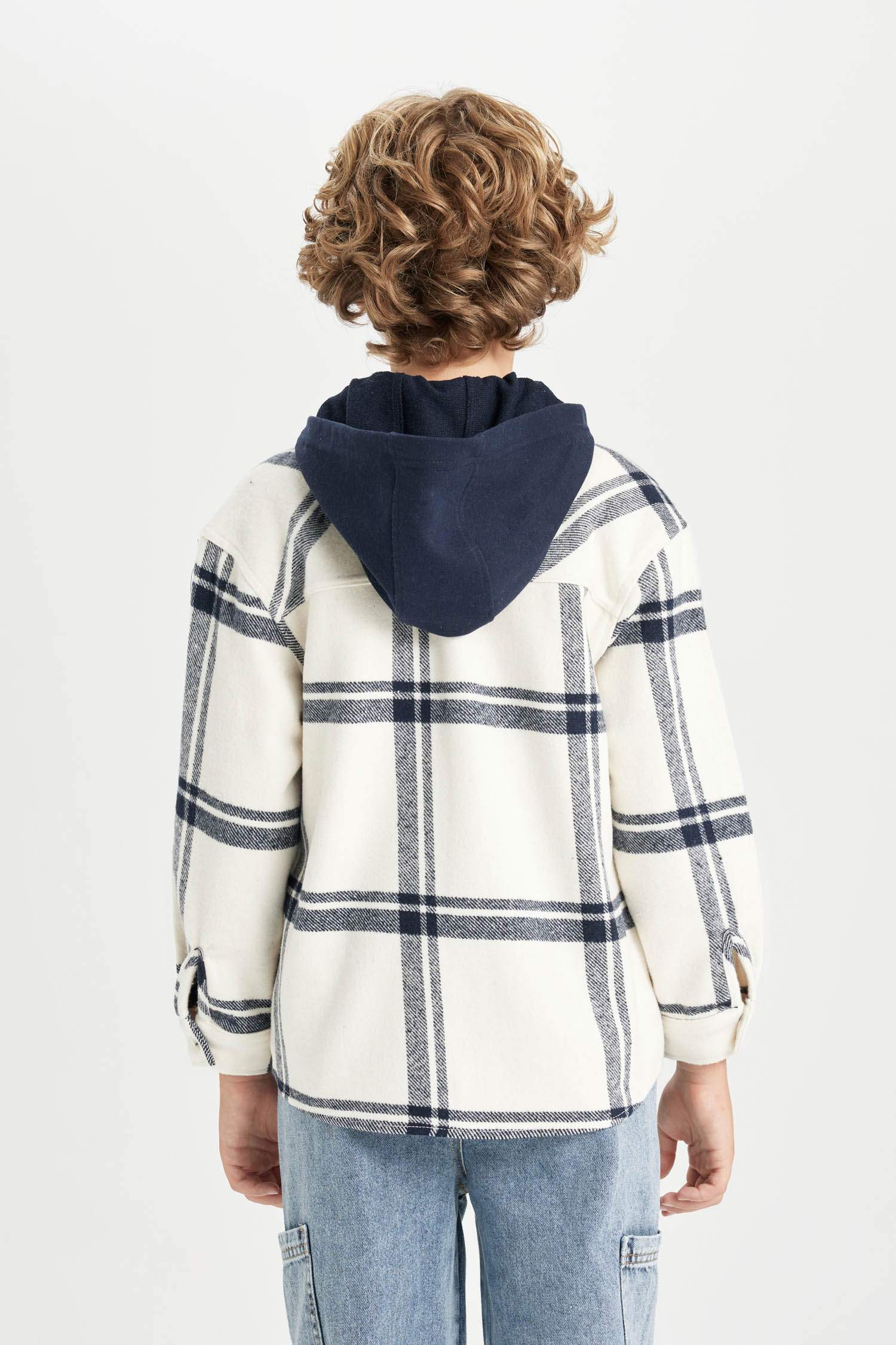 Boy Oversize Fit Hooded Flannel Shirt