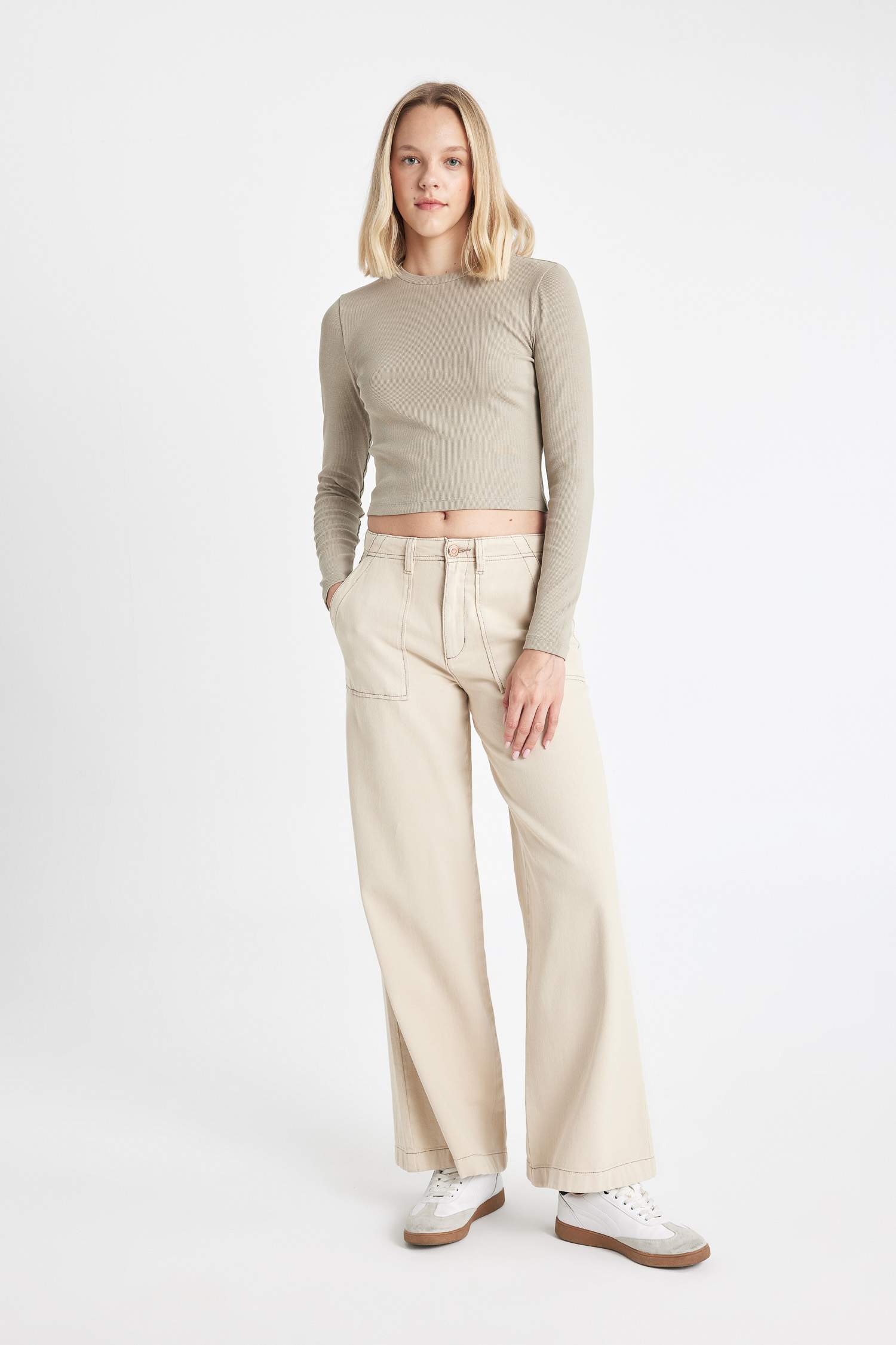 Wide Leg High Waist Gabardine Trousers