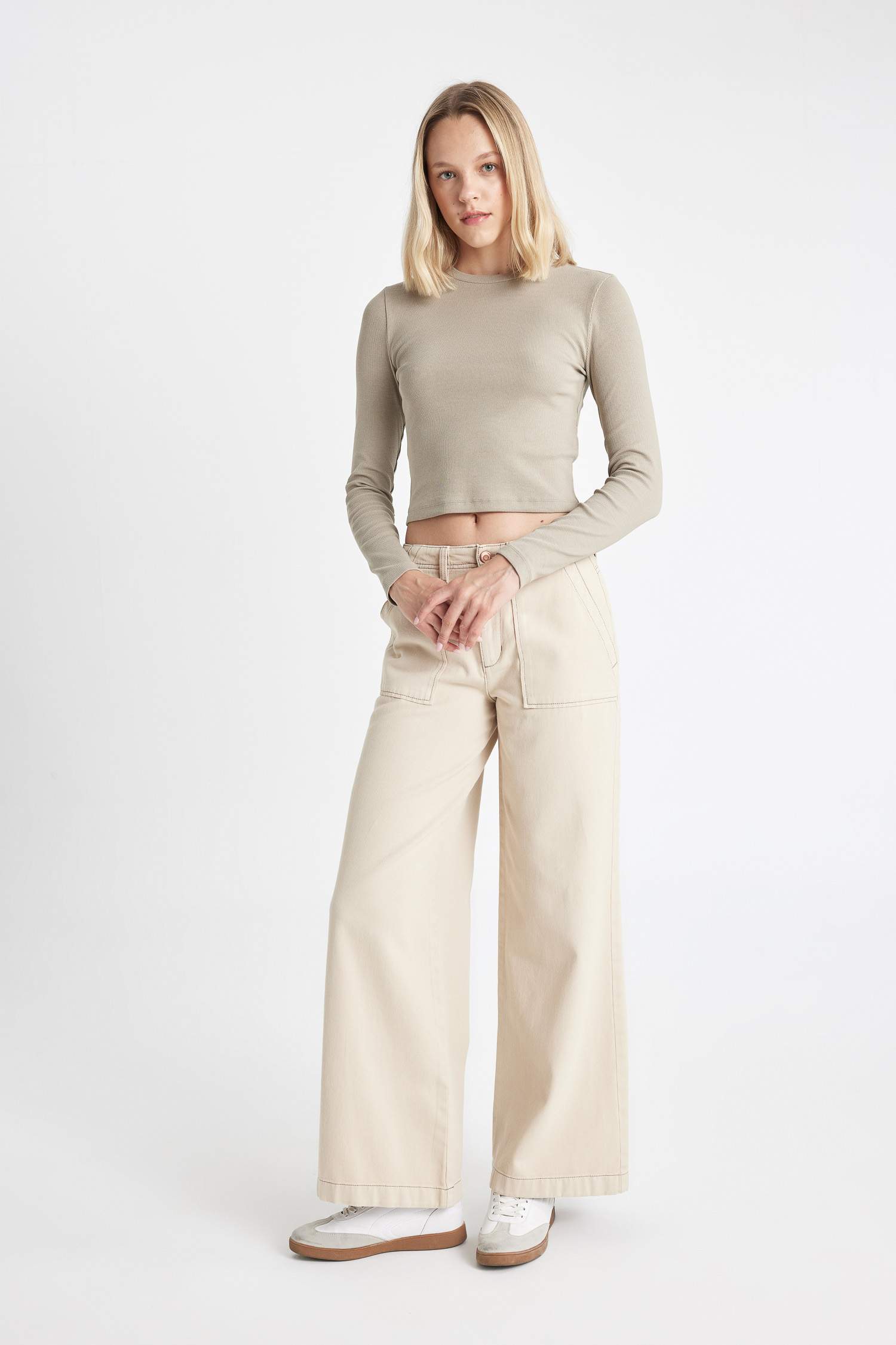 Wide Leg High Waist Gabardine Trousers