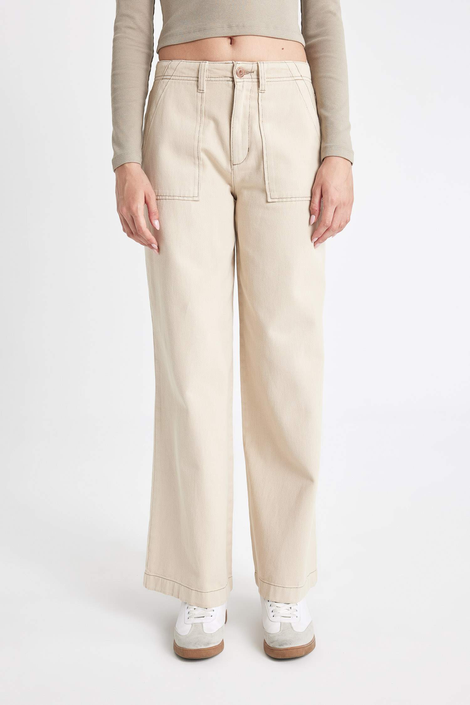 Wide Leg High Waist Gabardine Trousers
