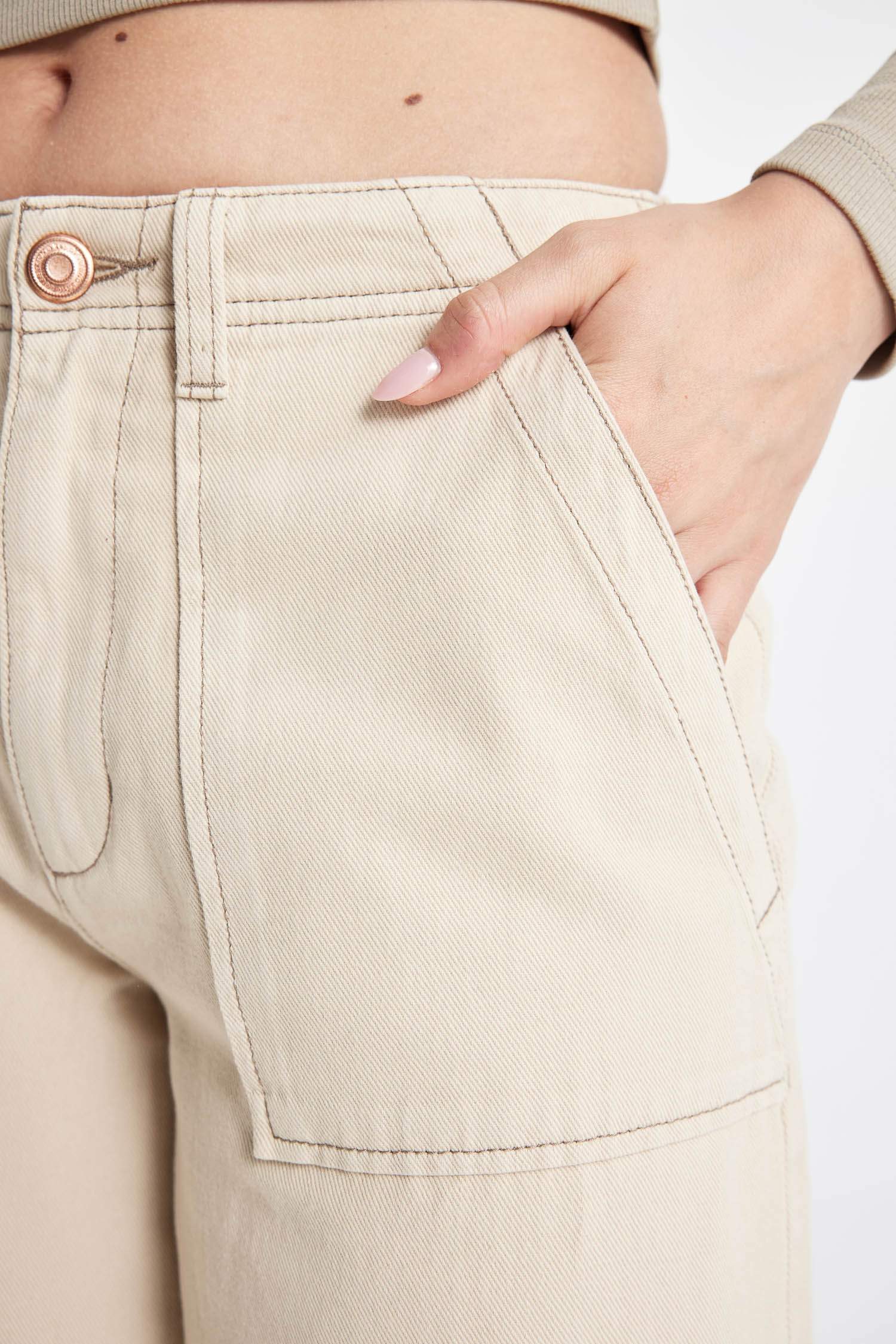 Wide Leg High Waist Gabardine Trousers