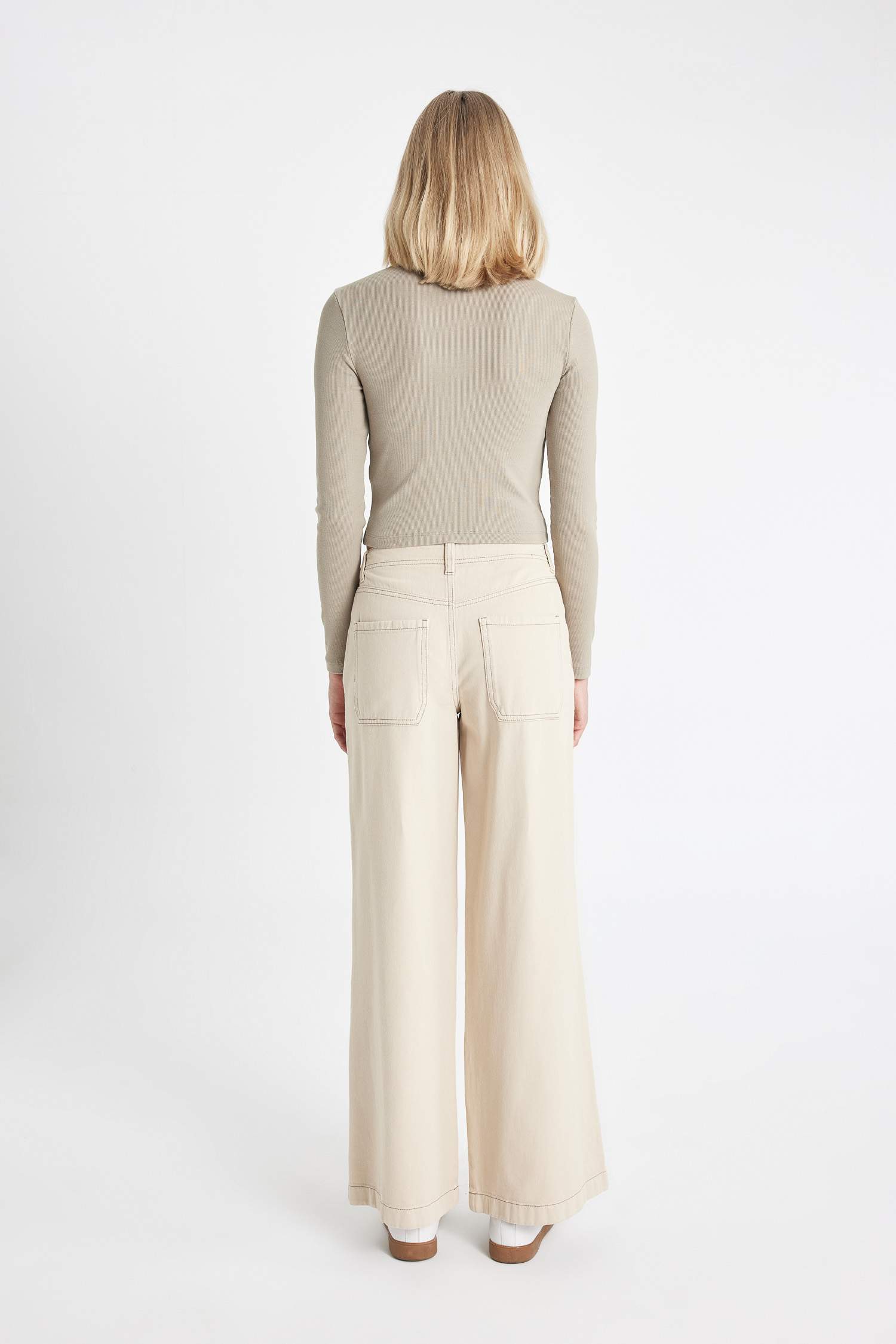 Wide Leg High Waist Gabardine Trousers