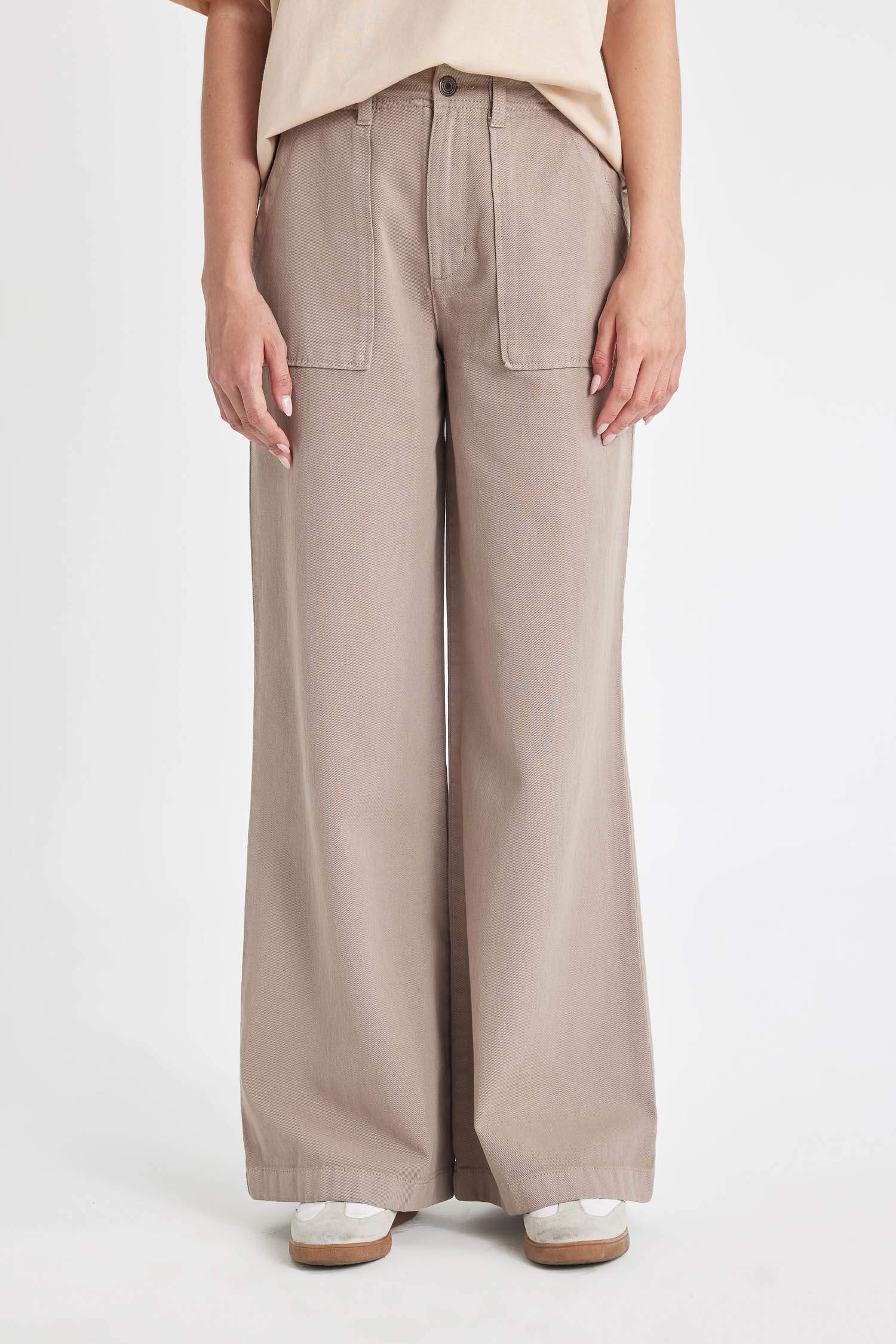 سروال واسع جبردين بجيب وخصر عالي