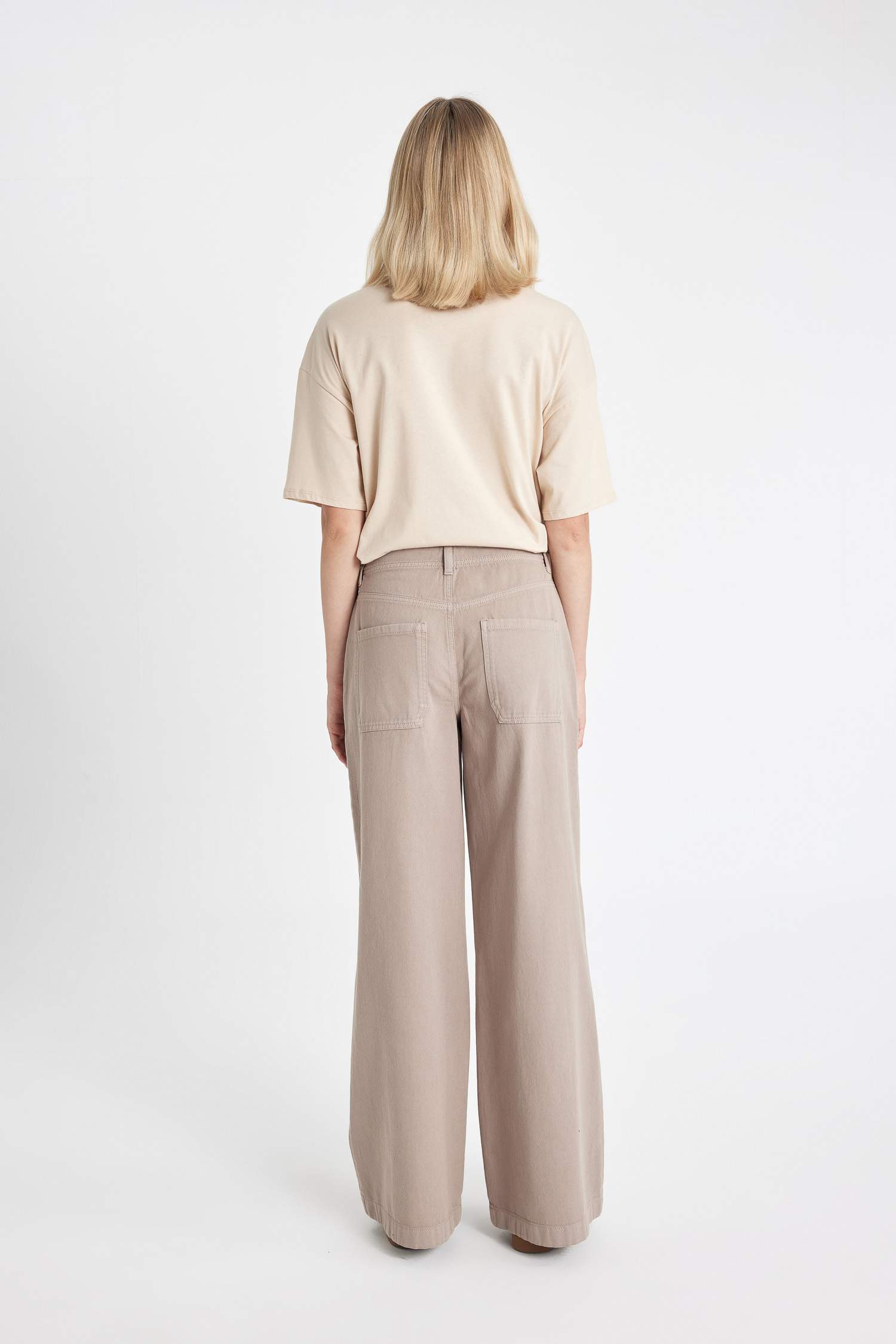 سروال واسع جبردين بجيب وخصر عالي