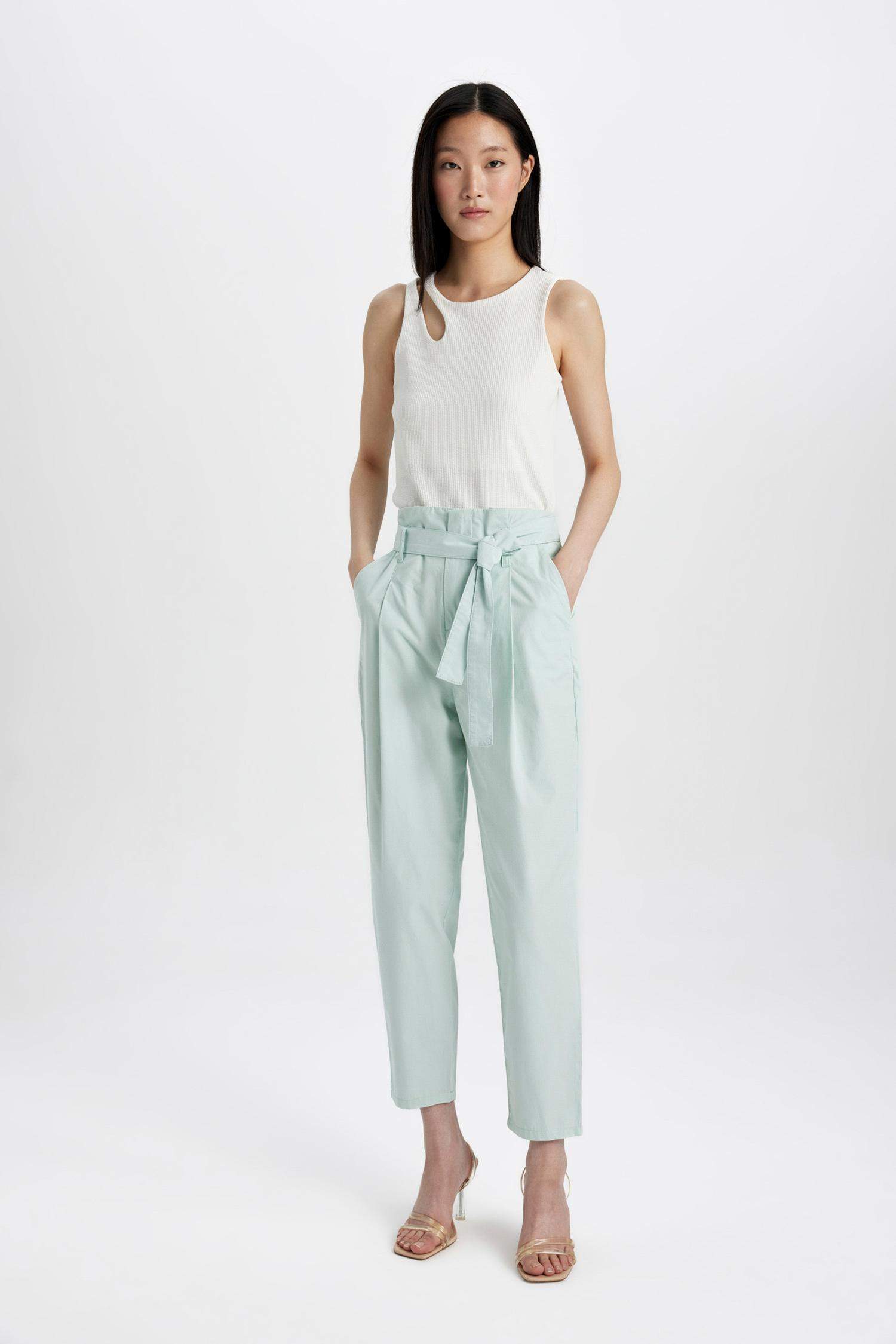 Paperbag Fit Ankle Length With Pockets Gabardine Trousers