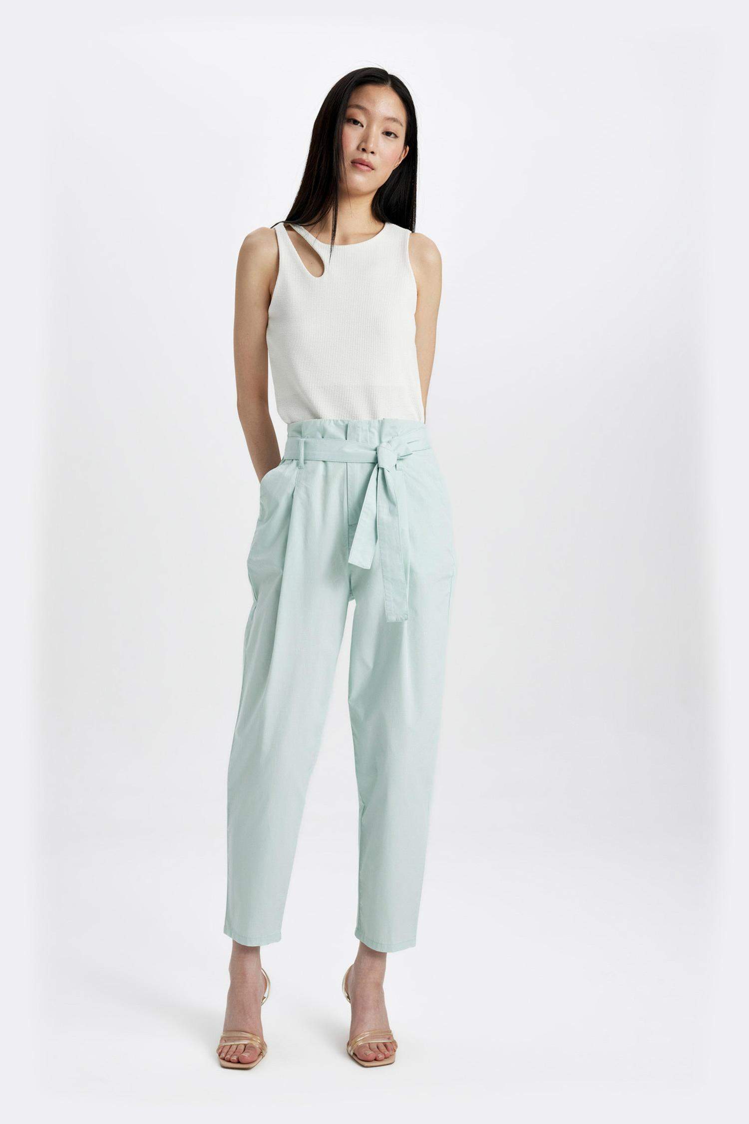 Paperbag Fit Ankle Length With Pockets Gabardine Trousers