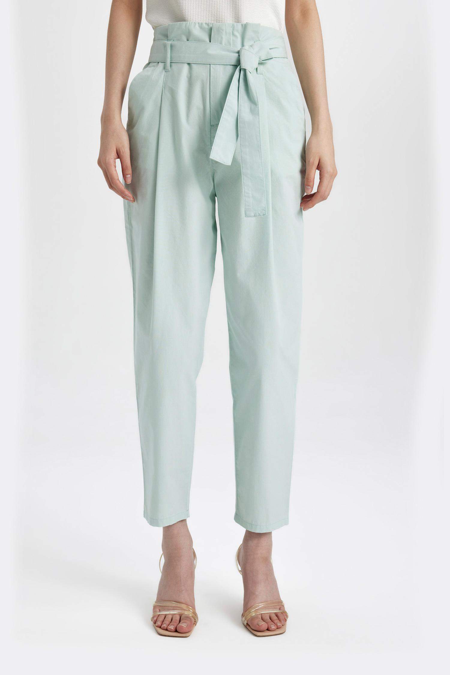 Paperbag Fit Ankle Length With Pockets Gabardine Trousers