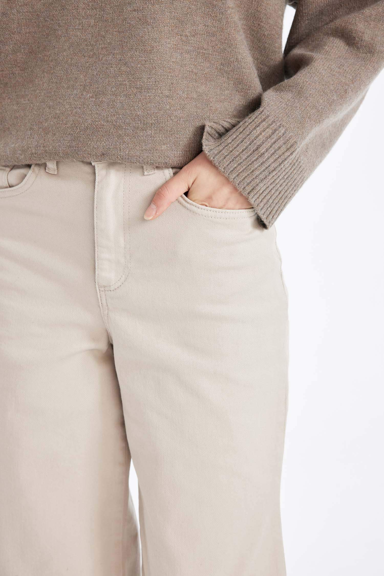 Culotte Gabardin Pantolon Yüksek Bel Basic Düz Cepli Geniş Bol Paça