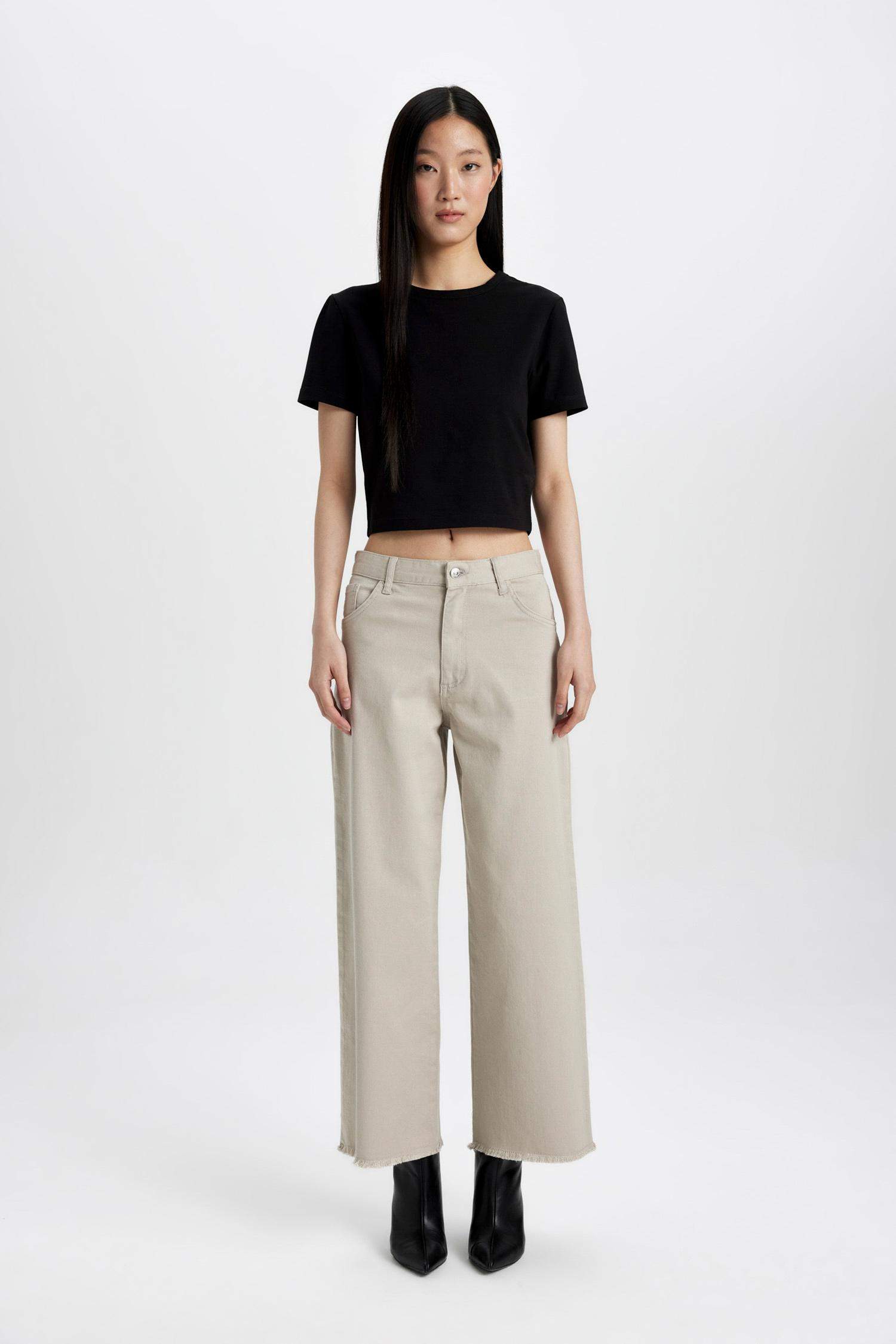 Culotte High Waist Wide Leg Gabardine Trousers