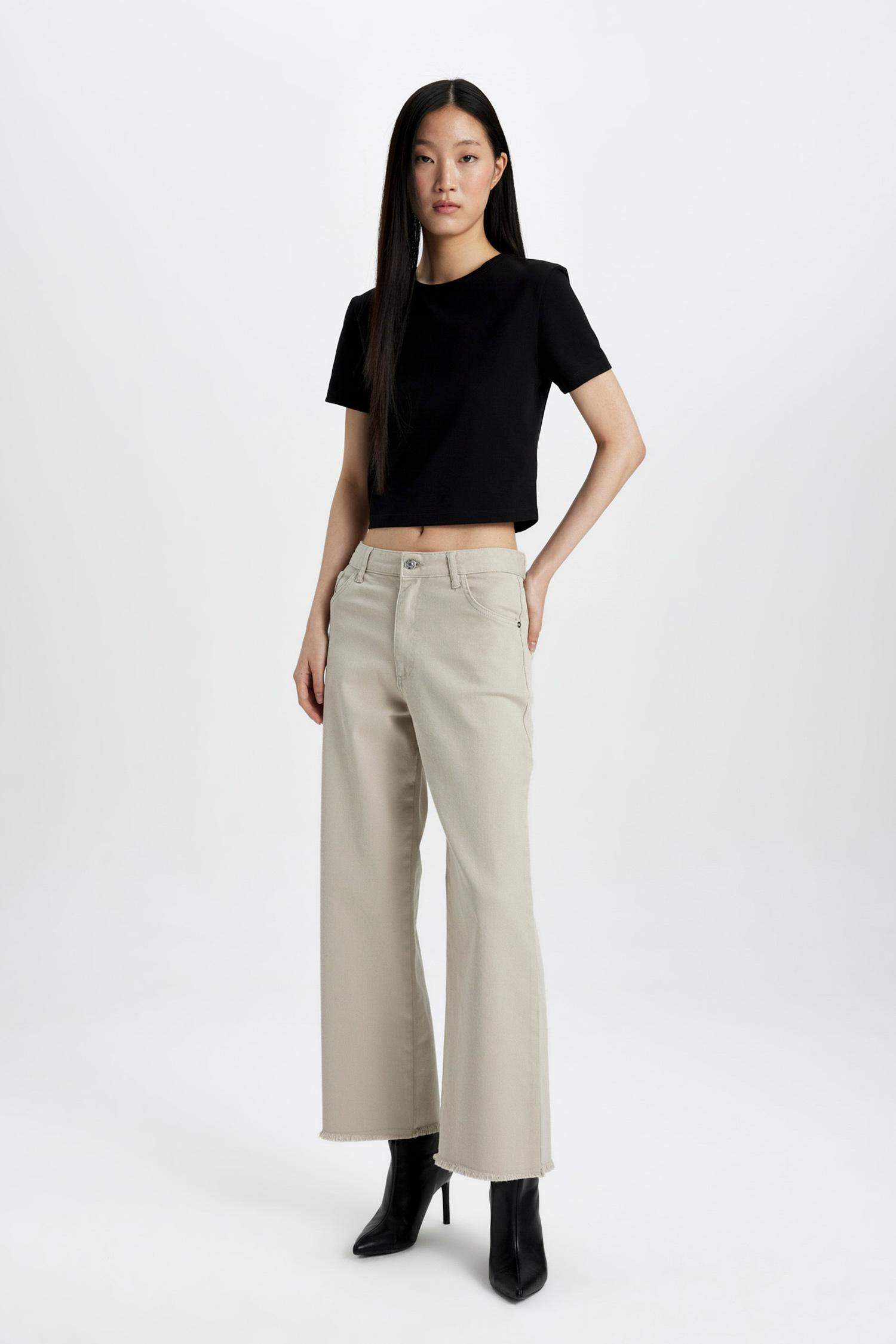 Culotte High Waist Wide Leg Gabardine Trousers