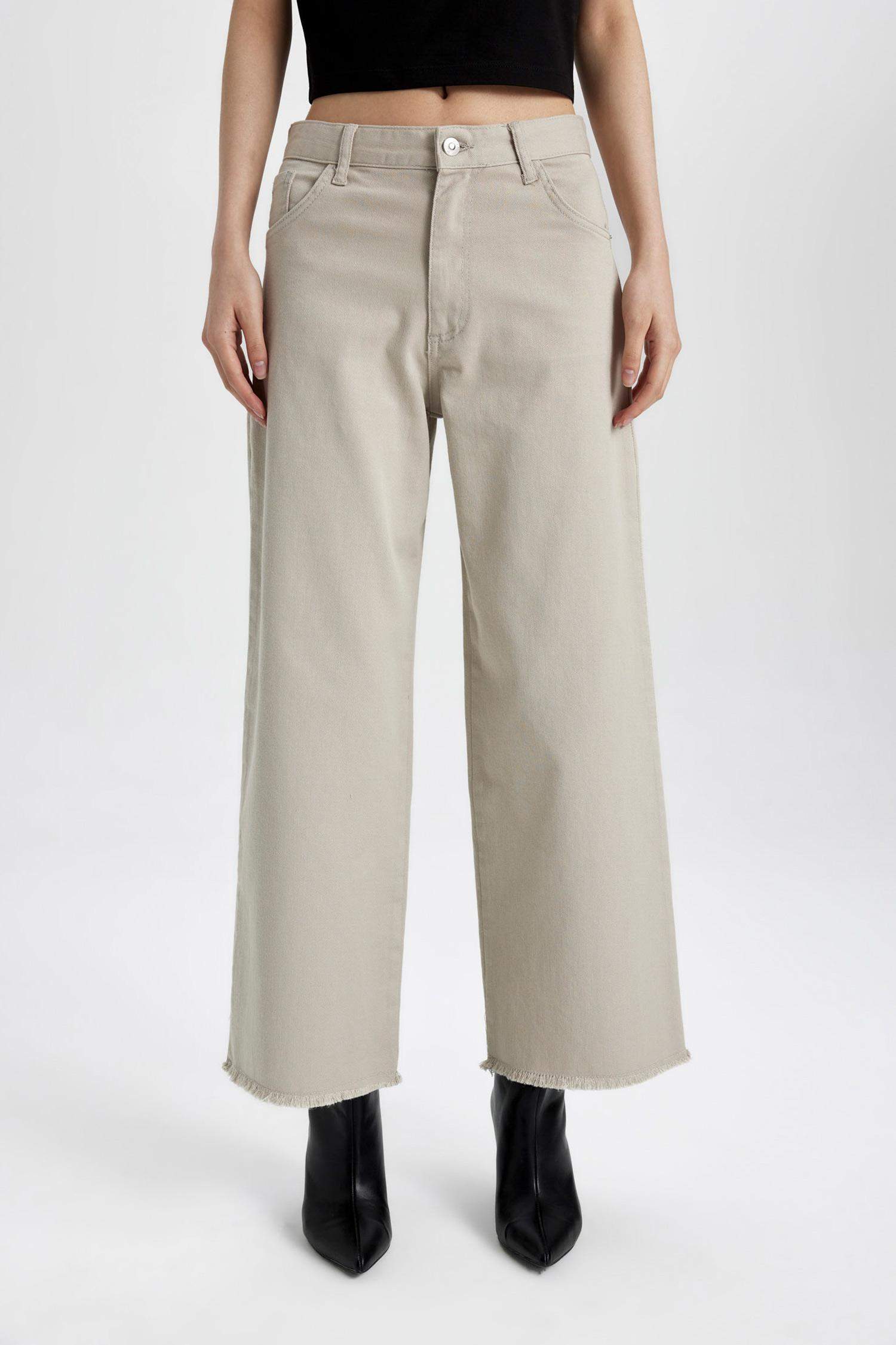 Culotte High Waist Wide Leg Gabardine Trousers