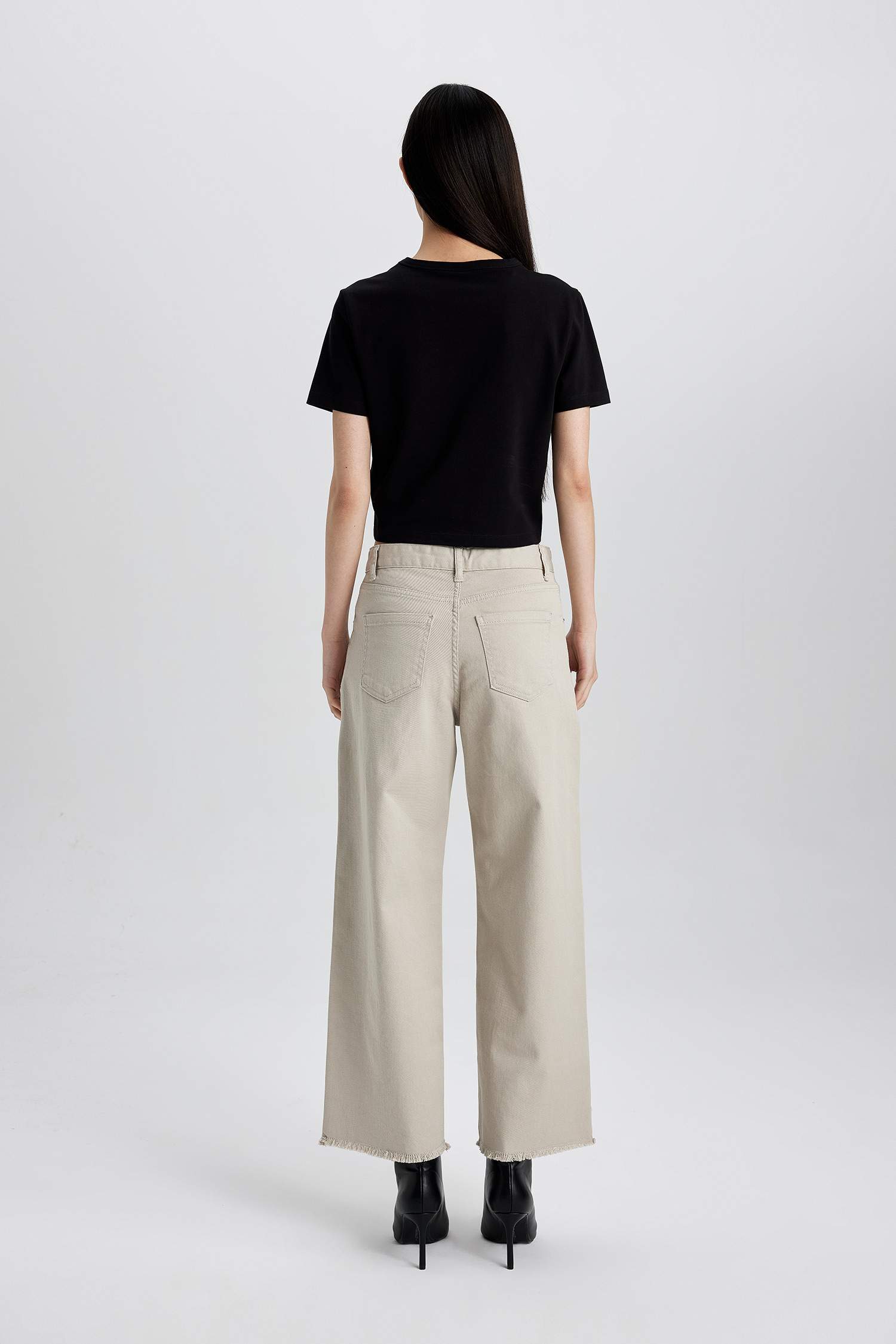 Culotte High Waist Wide Leg Gabardine Trousers
