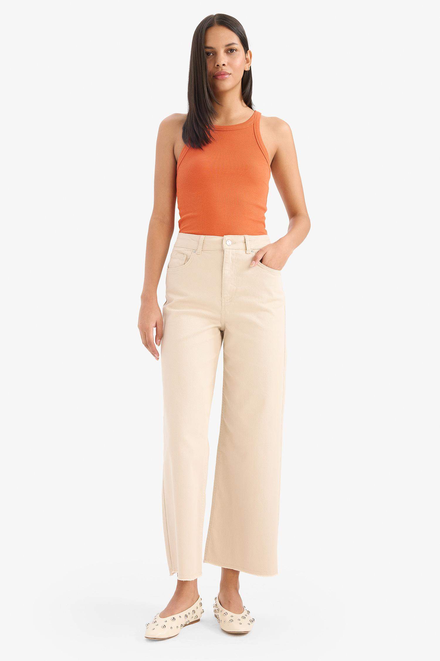 Culotte Fit Wide Leg Gabardine Trousers