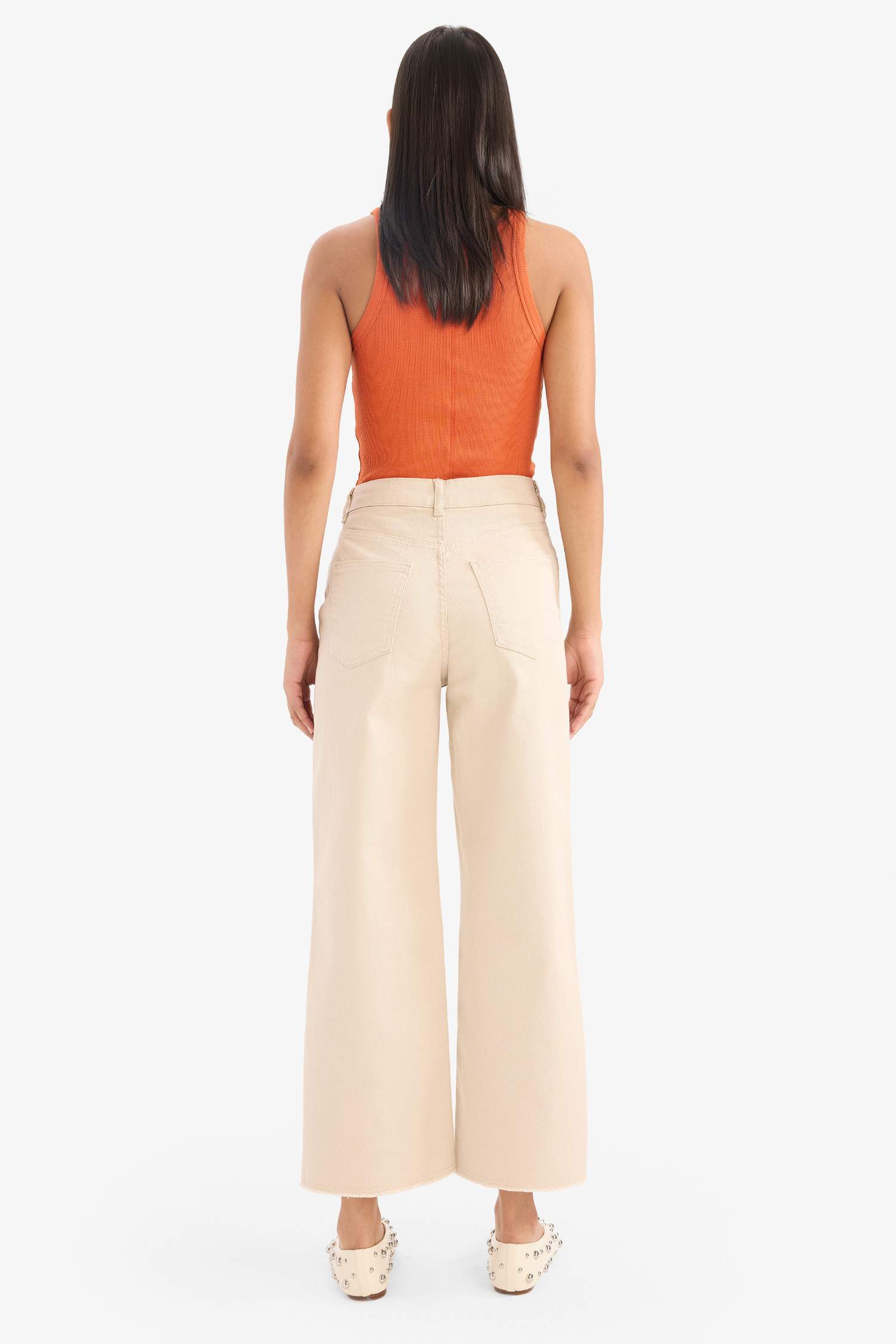 Culotte Fit Wide Leg Gabardine Trousers