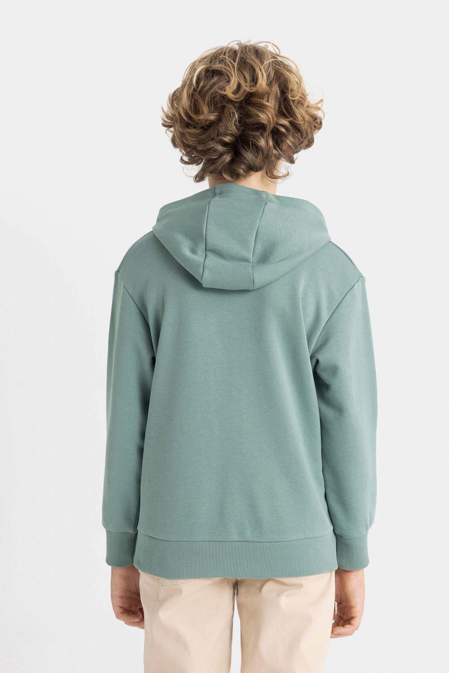 Erkek Çocuk Yeşil Yazı Baskılı Cepli Kapüşonlu Okul Sweatshirt