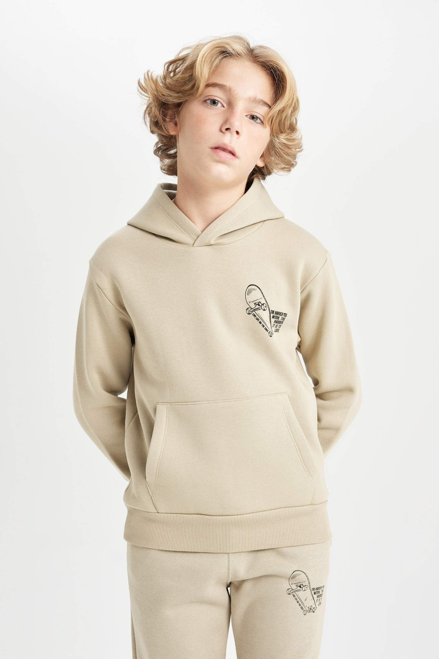 Erkek Çocuk Yazı Baskılı Cepli Kapüşonlu Okul Sweatshirt