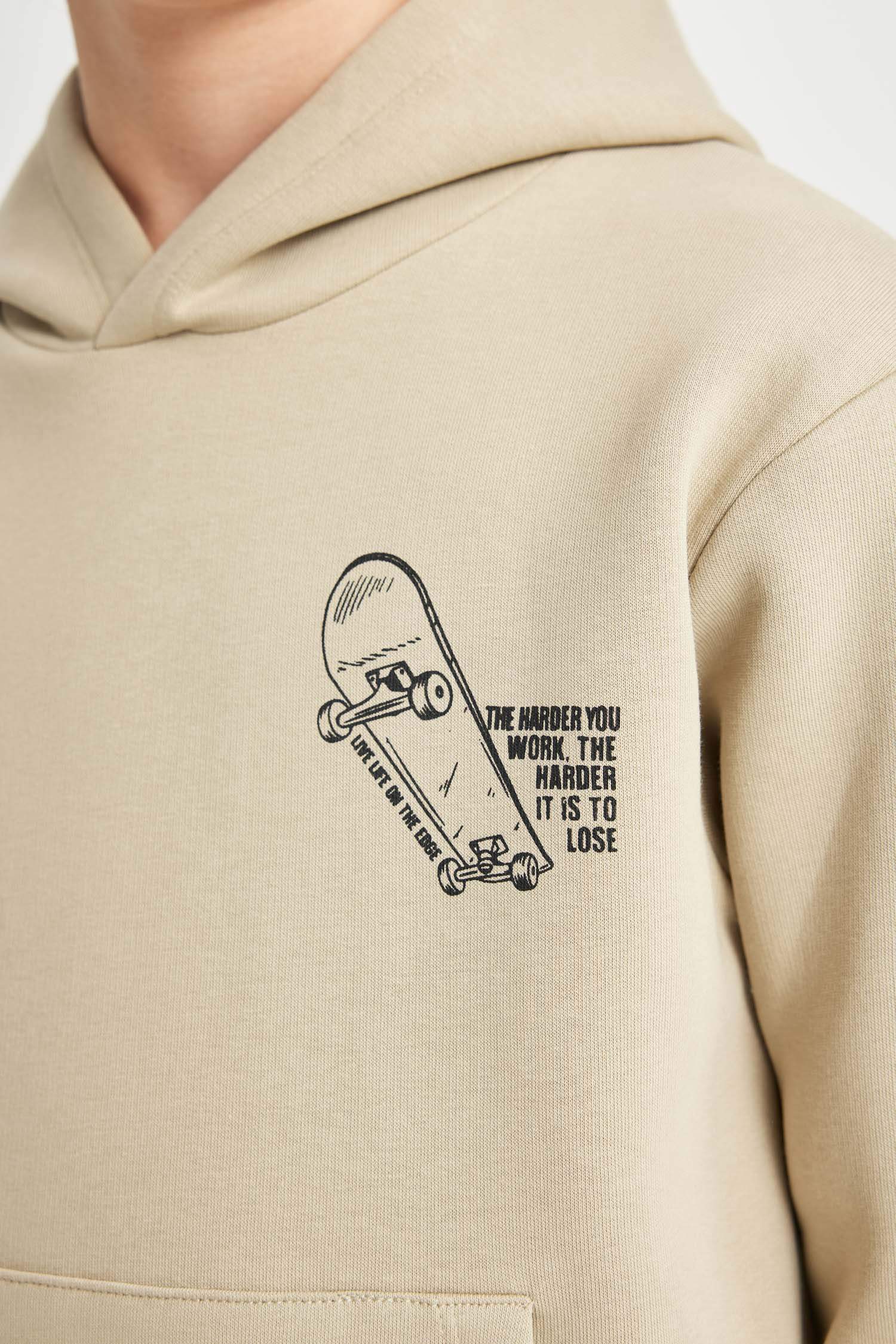 Erkek Çocuk Yazı Baskılı Cepli Kapüşonlu Okul Sweatshirt