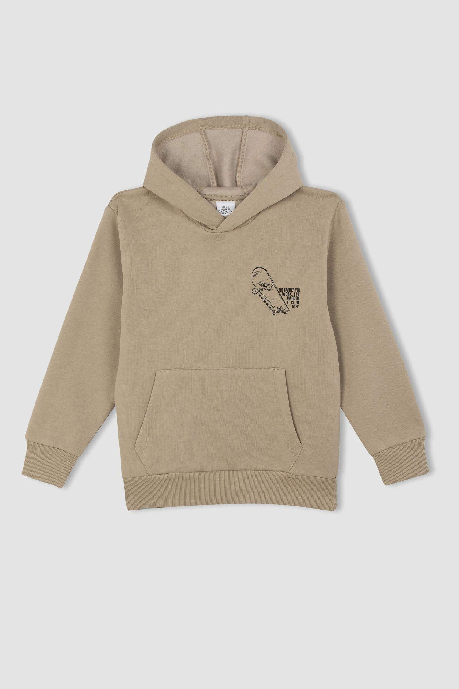 Erkek Çocuk Yazı Baskılı Cepli Kapüşonlu Okul Sweatshirt