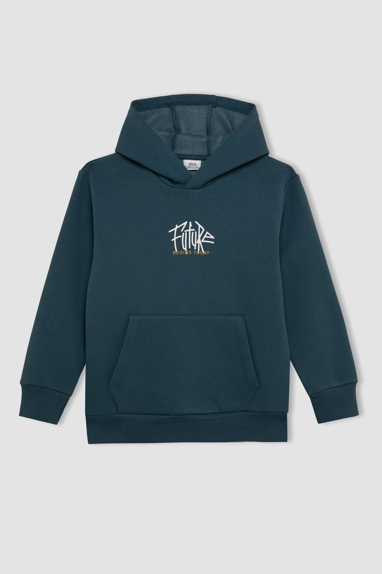 Erkek Çocuk Yazı Baskılı Cepli Kapüşonlu Okul Sweatshirt